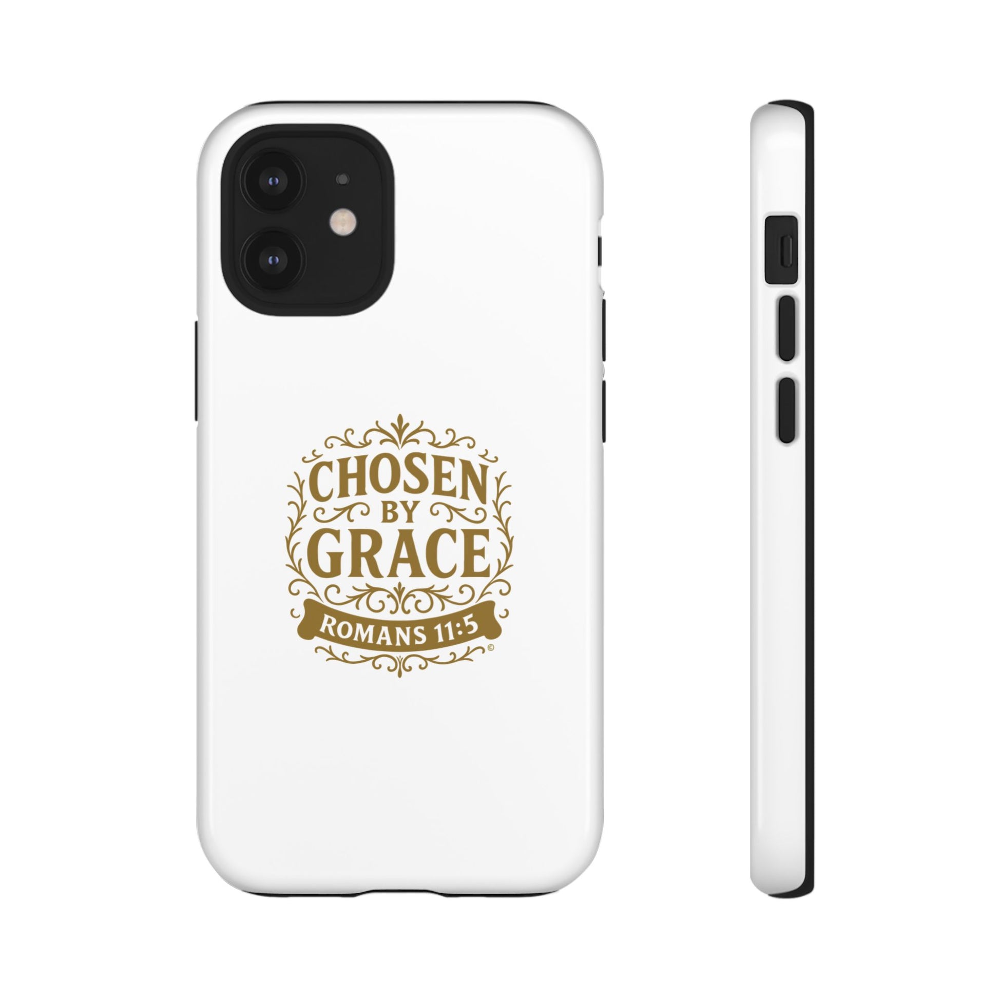 Chosen by Grace (Gold Lettering), Rugged Phone Case, Inspirational Mobile Cover, Gift for Faith Lovers, Faith-Based Protector - Cross Apparel USA
