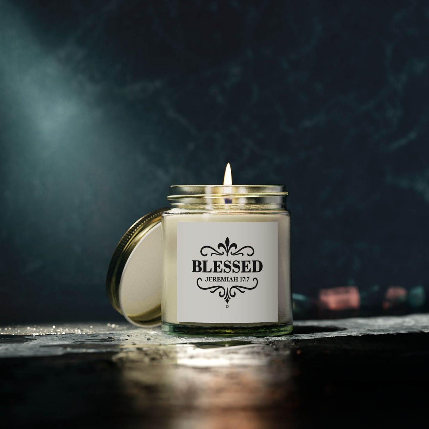 Blessed (Black Lettering) Scented Candle - Coconut Apricot Wax, Inspirational Home Decor, Relaxation, Gifts for Believers
