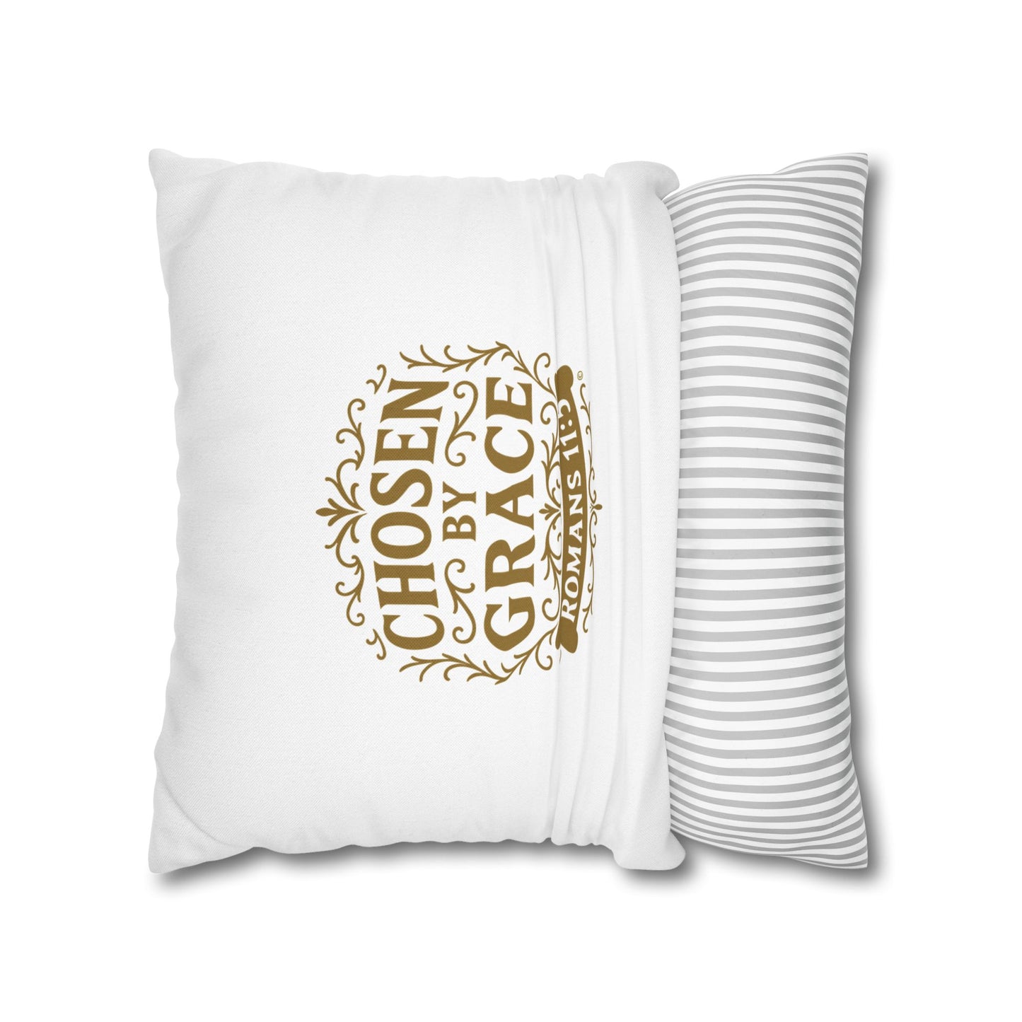Chosen by Grace (Gold Lettering) Square Pillow Cover | Inspirational Home Decor | Gifts for Faith (Pillow not included)