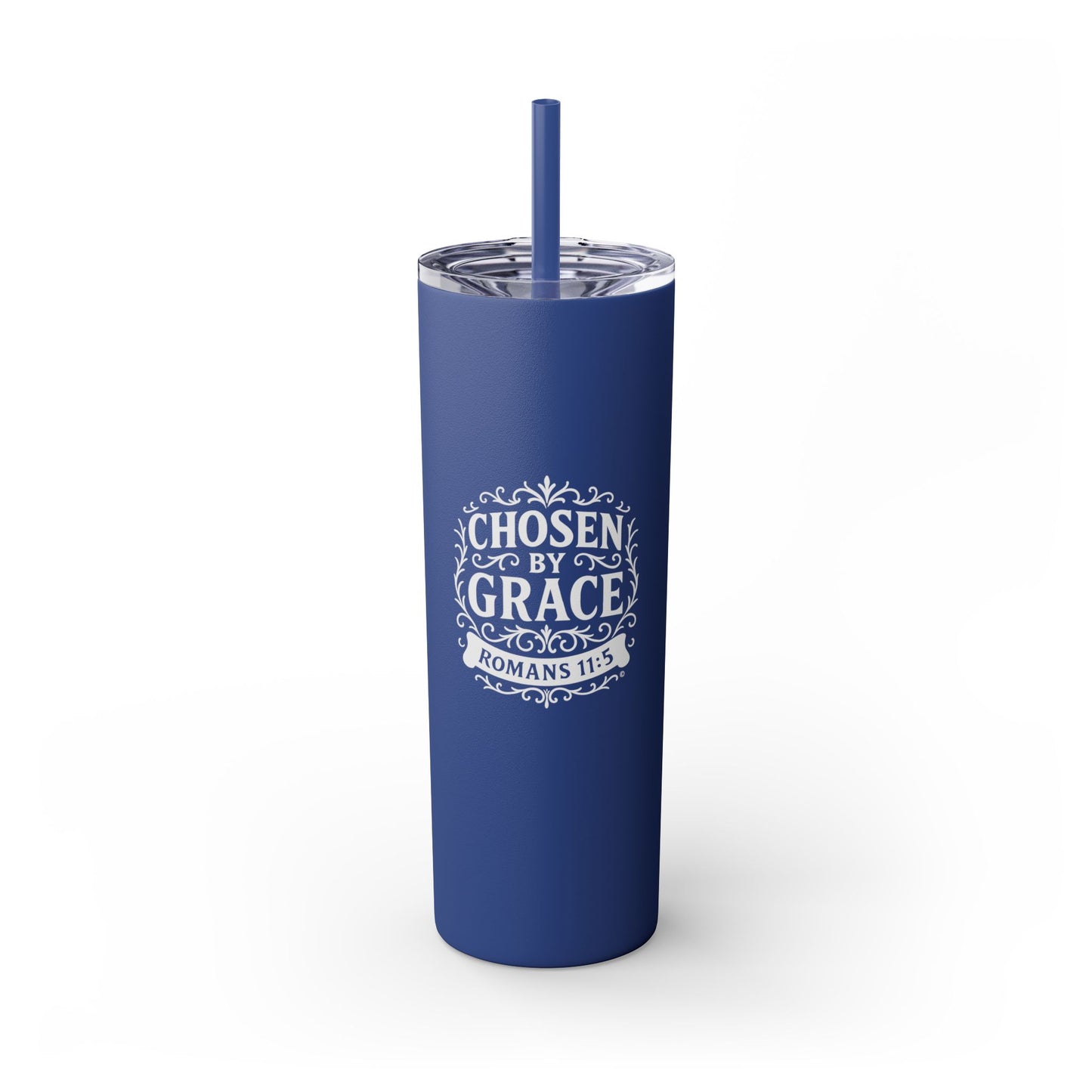 Chosen by Grace (White Lettering) 20oz Skinny Tumbler, Inspirational Travel Mug, Unique Gift for Faith Lovers, Bible Verse Drinkware, Motivational Water Bottle