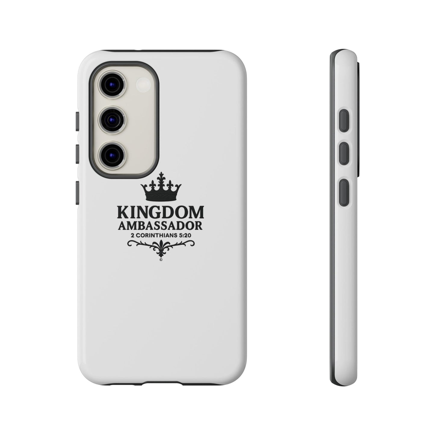 Kingdom Ambassador (Black Lettering) Rugged Phone Case, Inspirational Mobile Cover, Gift for Faith Lovers, Faith-Based Protector - Cross Apparel USA