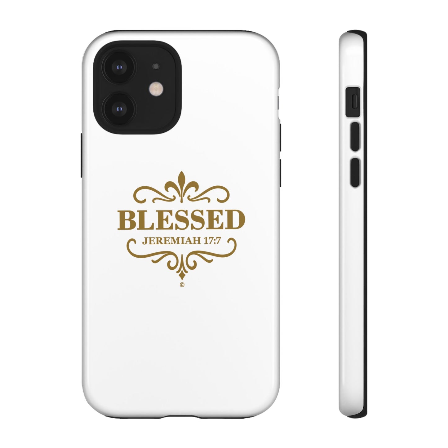 Blessed (Gold Lettering), Rugged Phone Case, Inspirational Mobile Cover, Gift for Faith Lovers, Faith-Based Protector - Cross Apparel USA