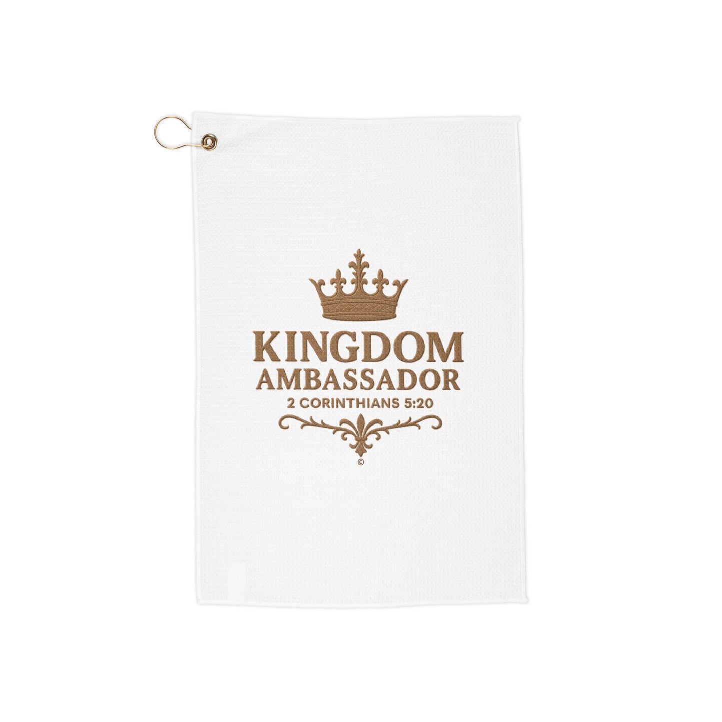 Kingdom Ambassador Golf Towel (White with Gold Lettering) – Inspirational Golfing Towel