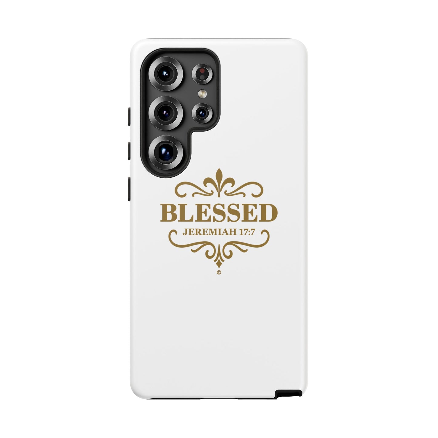 Blessed (Gold Lettering), Rugged Phone Case, Inspirational Mobile Cover, Gift for Faith Lovers, Faith-Based Protector - Cross Apparel USA