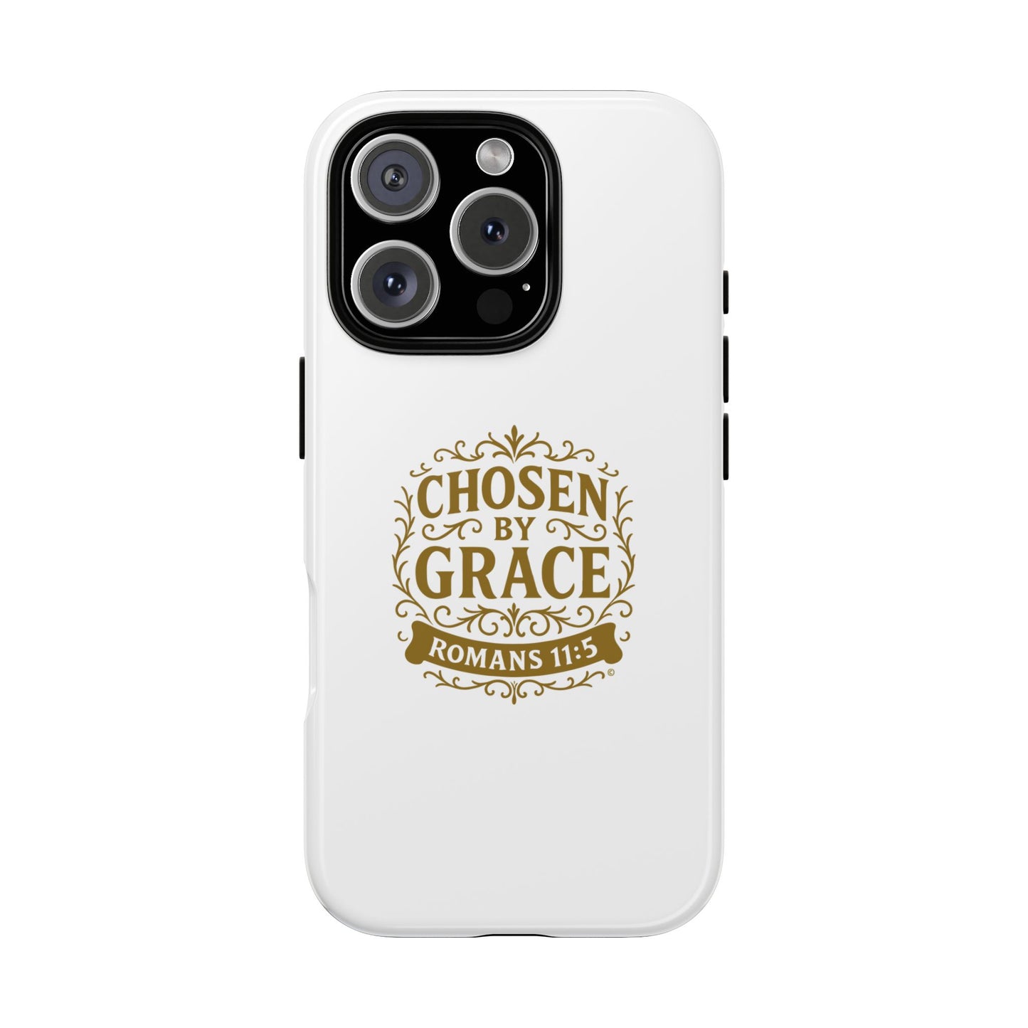 Chosen by Grace (Gold Lettering), Rugged Phone Case, Inspirational Mobile Cover, Gift for Faith Lovers, Faith-Based Protector - Cross Apparel USA