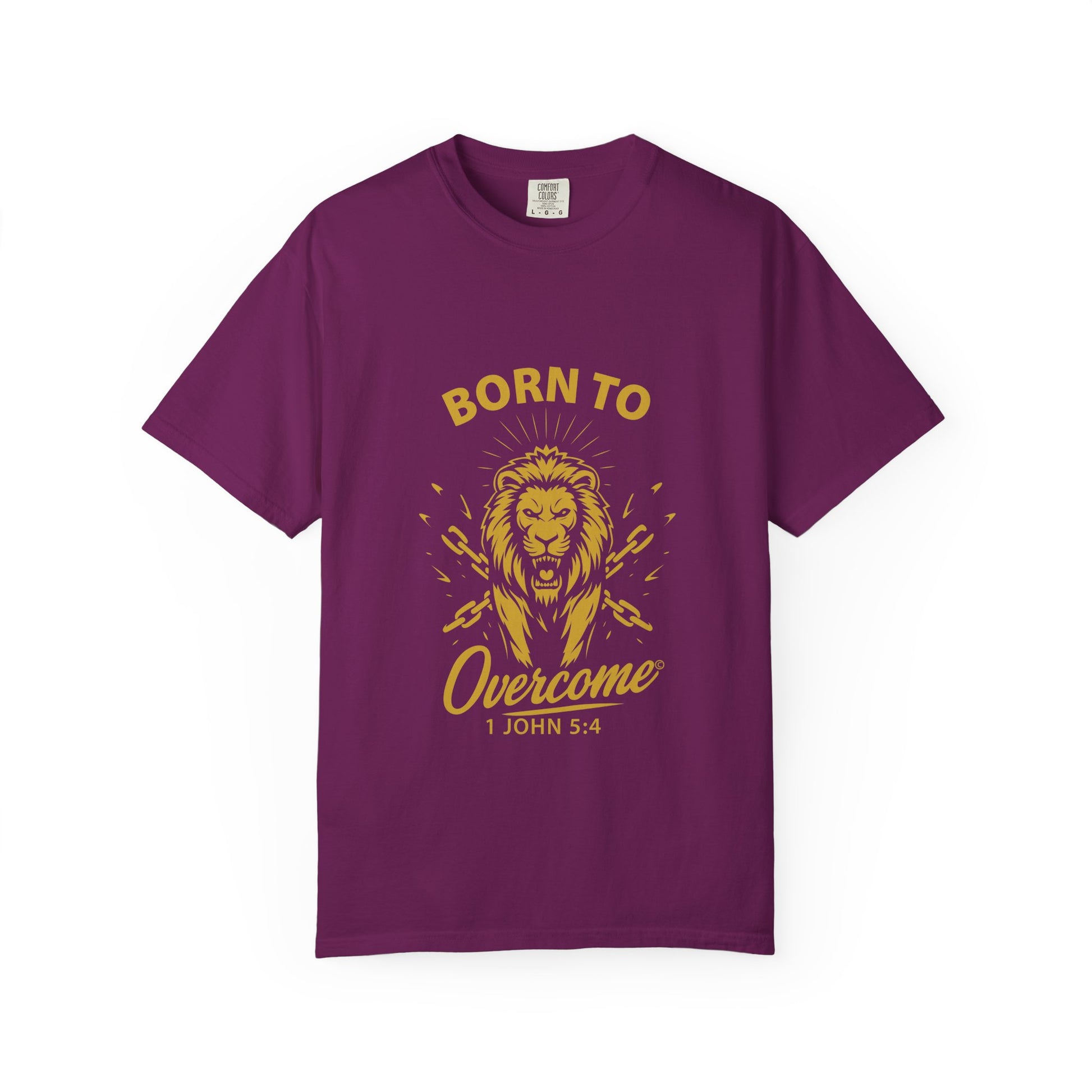 Born to Overcome (Gold Lettering) Unisex Faith Tee, Relaxed Fit Shirt, Inspirational Apparel, Gift for Believers - Cross Apparel USA