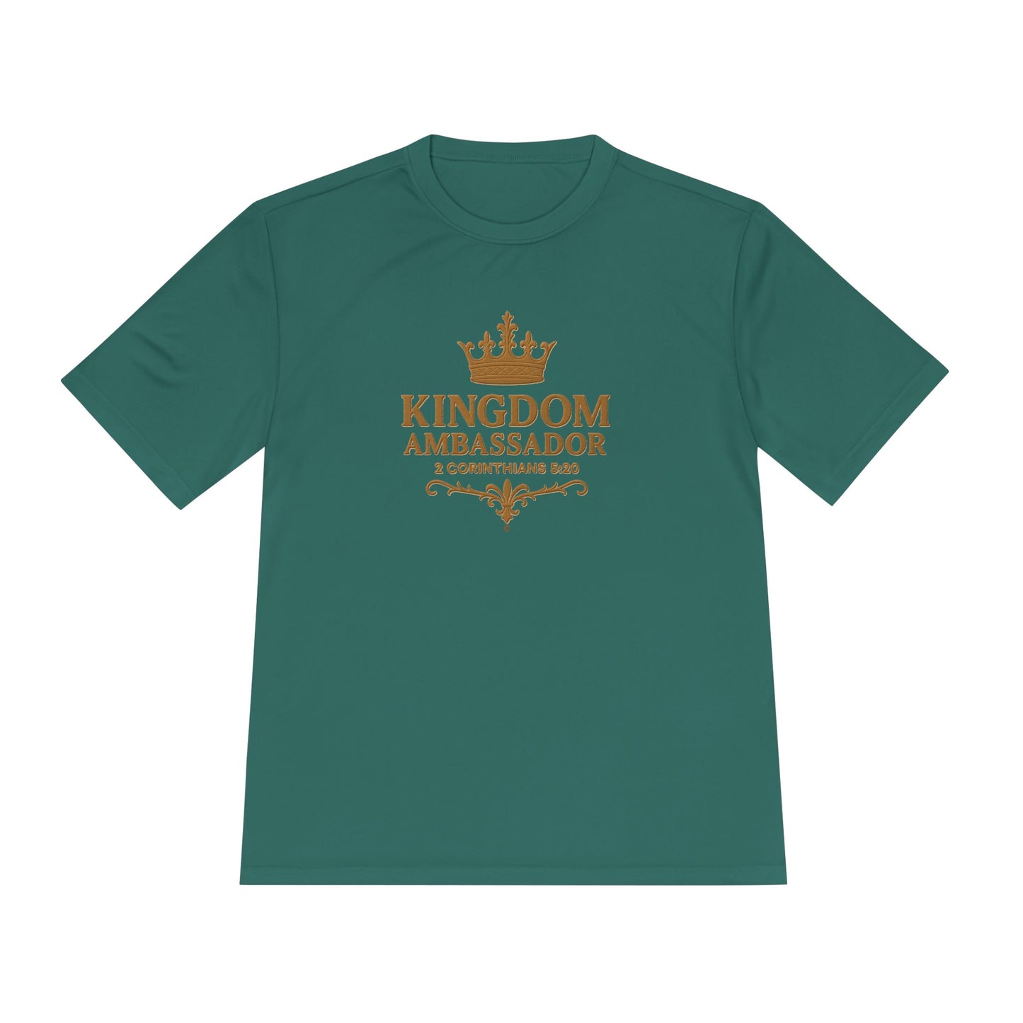 Kingdom Ambassador (Gold Lettering) Unisex Activewear Performance Moisture Wicking Tee, Faith-Based Workout Shirt, Inspirational Fitness Gear, Gift for Fitness Lovers, Bible Verse T-Shirt