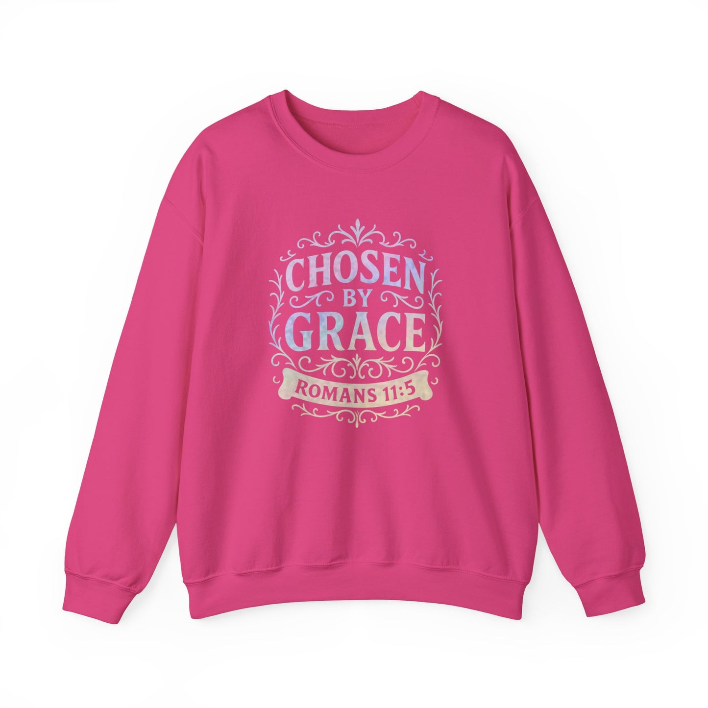 Chosen by Grace (Multi-color Limited Edition) Unisex Crewneck Sweatshirt - Inspirational Apparel, Faith-Based Fashion, Cozy Casual Wear, Bible Verse Sweatshirt