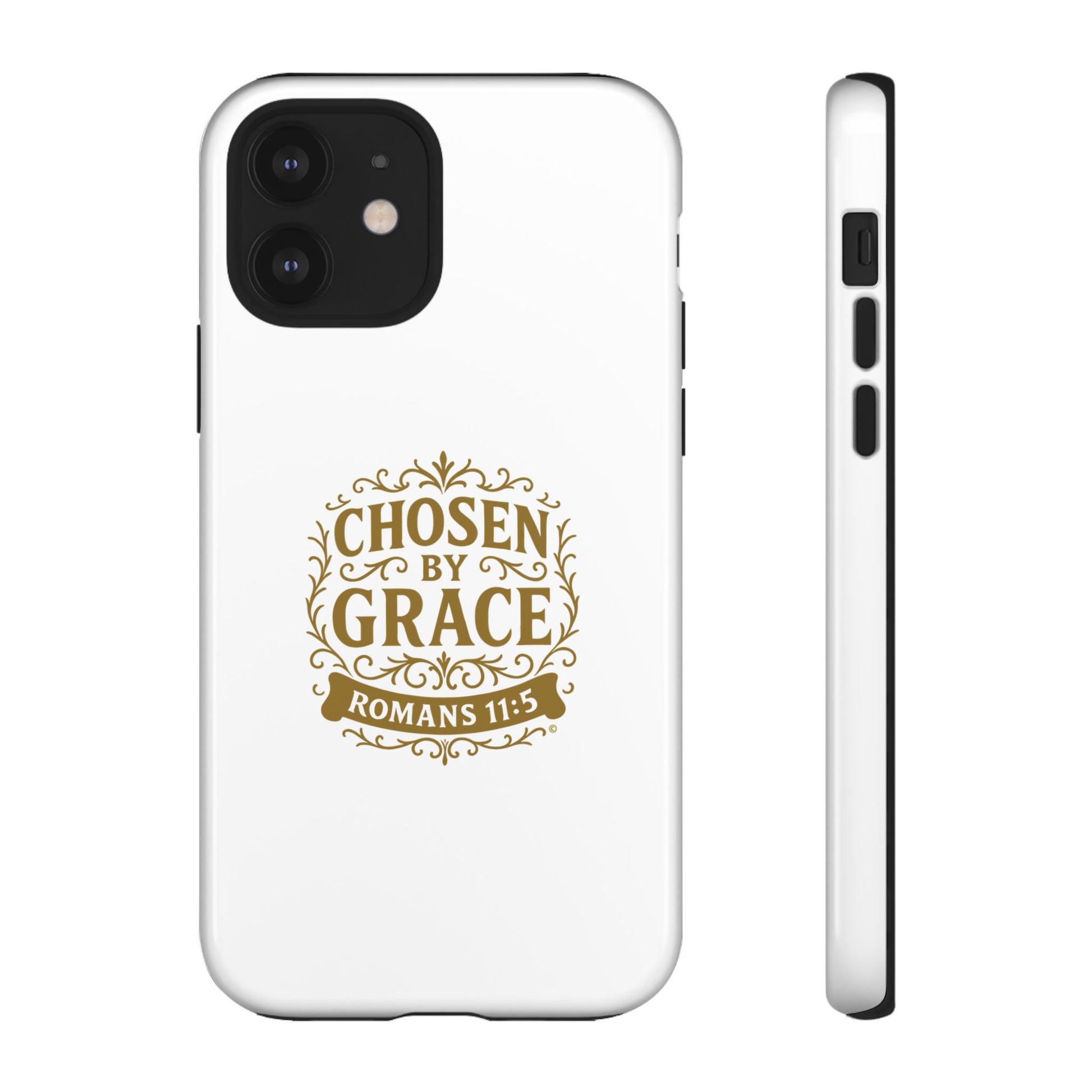 Chosen by Grace (Gold Lettering), Rugged Phone Case, Inspirational Mobile Cover, Gift for Faith Lovers, Faith-Based Protector - Cross Apparel USA