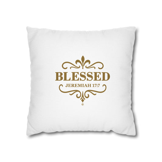 Blessed (Gold Lettering) Square Pillow Cover | Inspirational Home Decor | Gifts for Faith (Pillow not included)