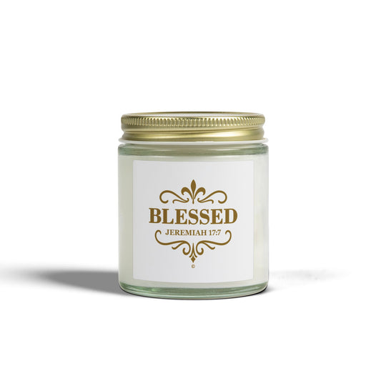 Blessed (Gold Lettering) Scented Candle - Coconut Apricot Wax, Inspirational Home Decor, Gifts for Believers, Relaxation