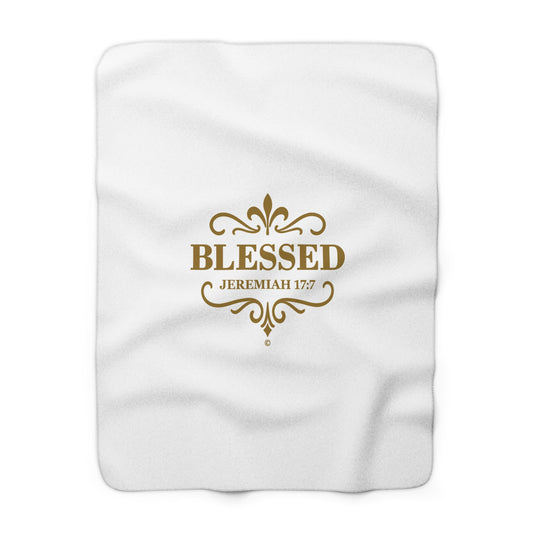 Blessed (Gold Lettering) Sherpa Fleece Blanket, Inspirational Gift