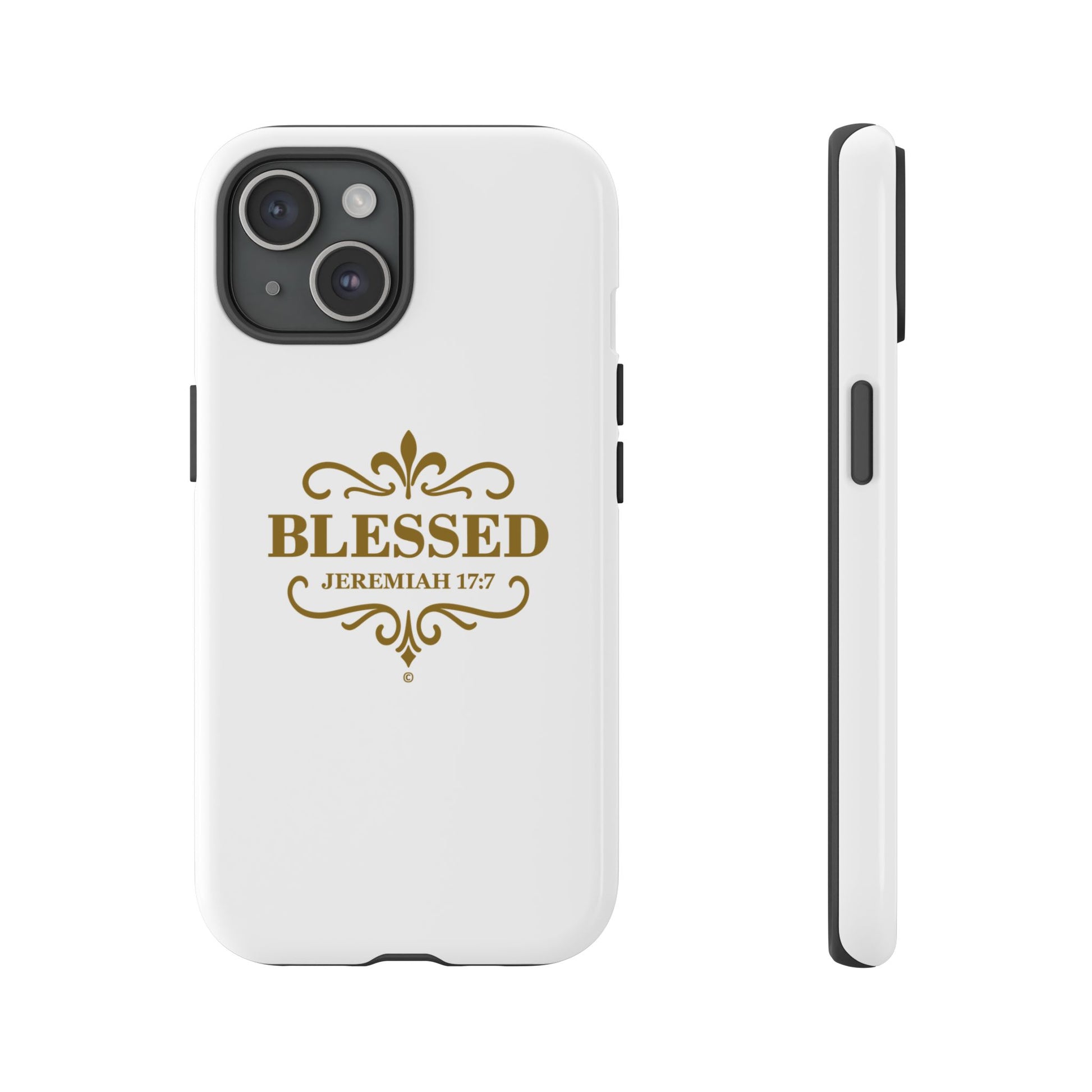 Blessed (Gold Lettering), Rugged Phone Case, Inspirational Mobile Cover, Gift for Faith Lovers, Faith-Based Protector - Cross Apparel USA