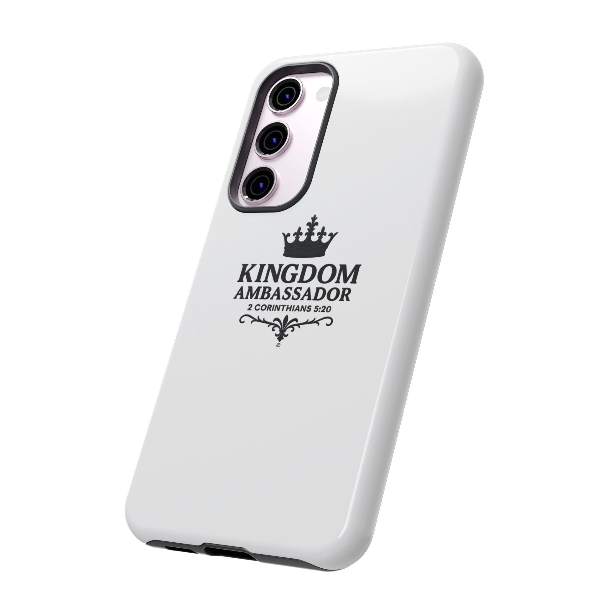 Kingdom Ambassador (Black Lettering) Rugged Phone Case, Inspirational Mobile Cover, Gift for Faith Lovers, Faith-Based Protector - Cross Apparel USA