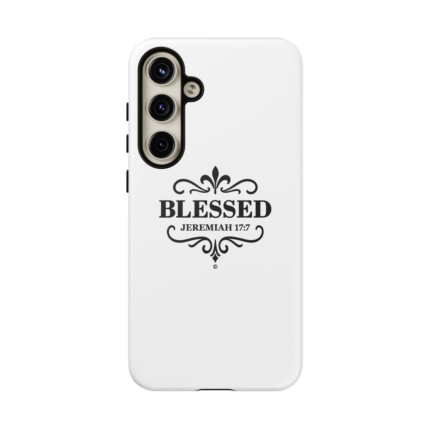 Blessed (Black Lettering), Rugged Phone Case, Inspirational Mobile Cover, Gift for Faith Lovers, Faith-Based Protector - Cross Apparel USA