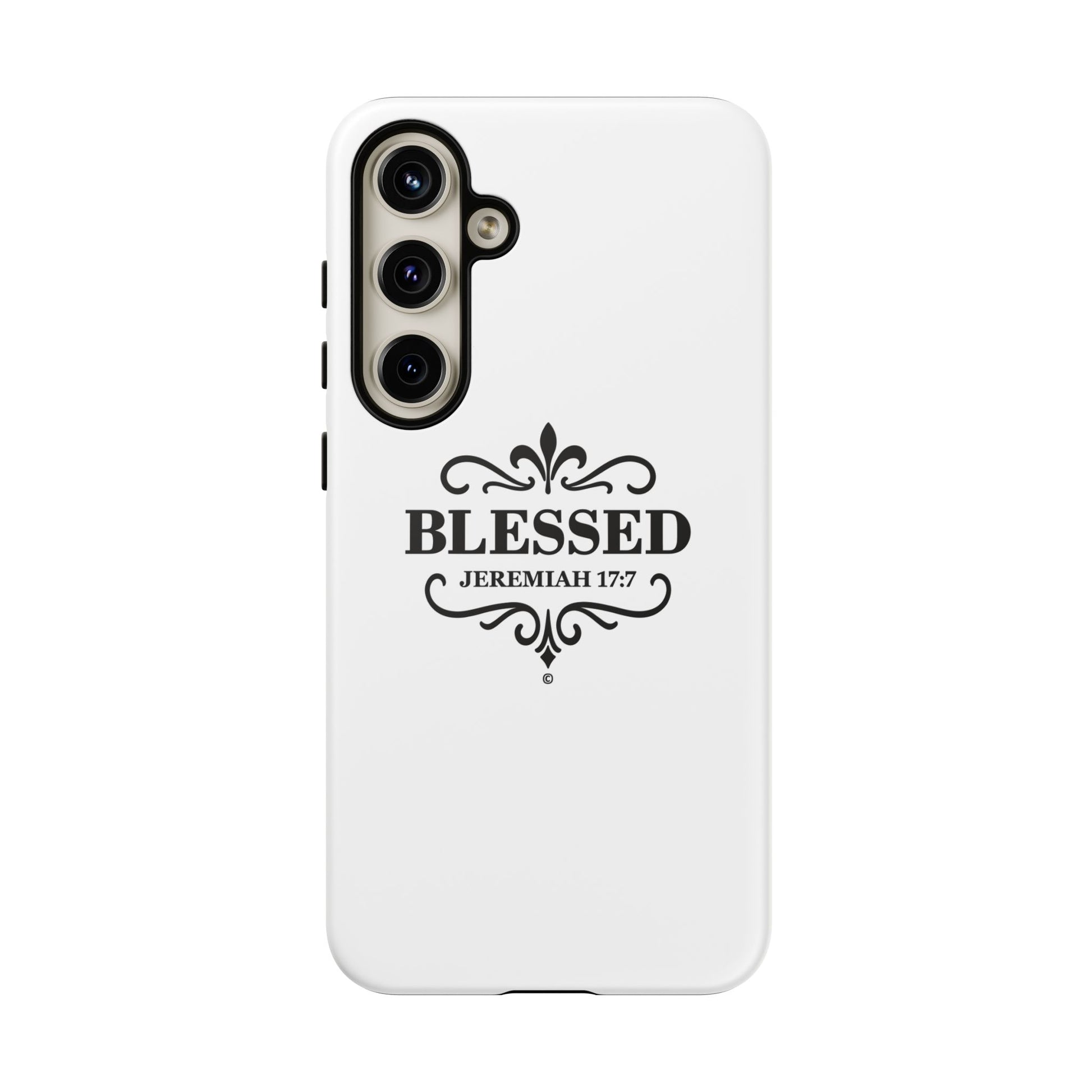 Blessed (Black Lettering), Rugged Phone Case, Inspirational Mobile Cover, Gift for Faith Lovers, Faith-Based Protector - Cross Apparel USA