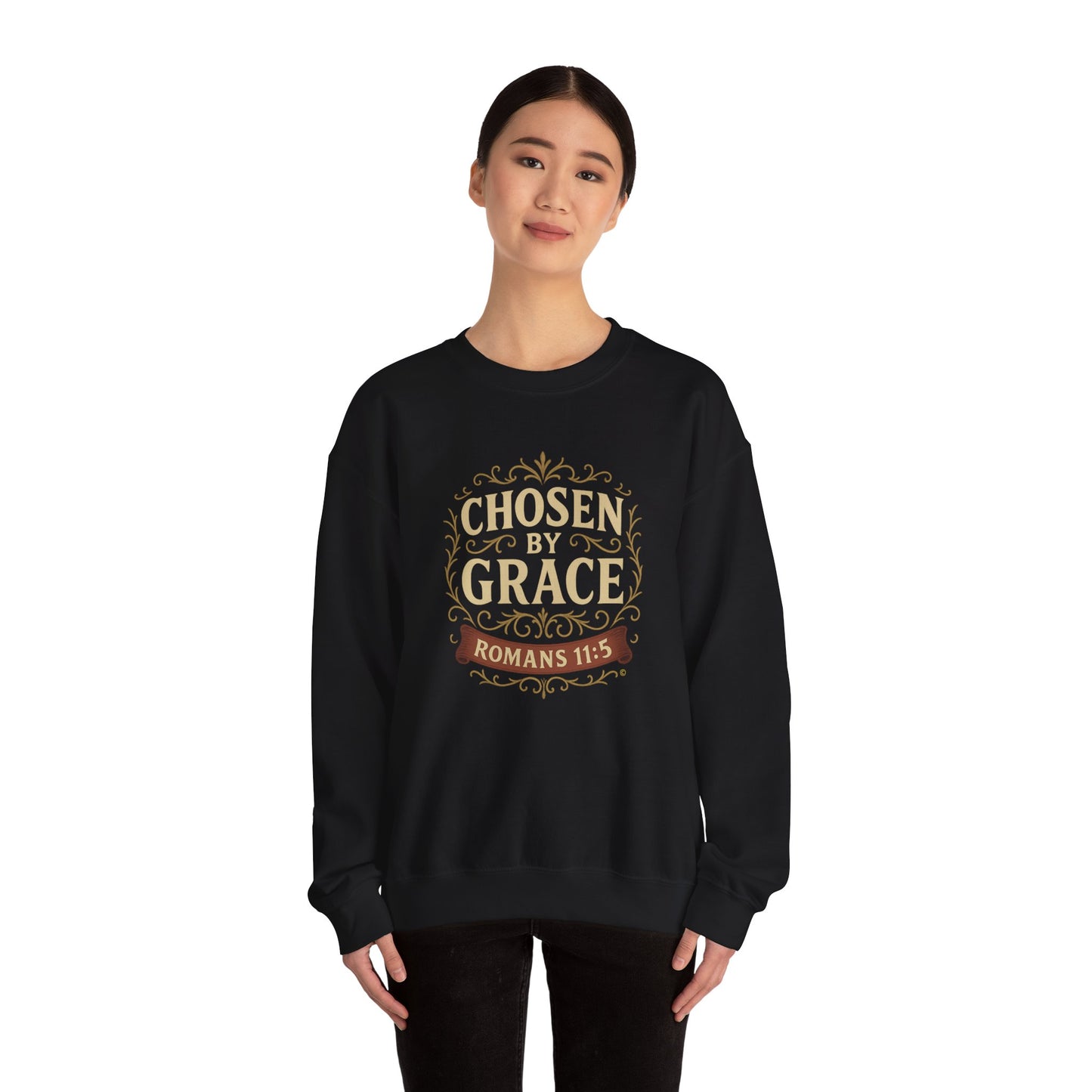 Chosen by Grace (Full Color) Unisex Crewneck Sweatshirt - Inspirational Gift, Christian Apparel, Faith-Based Fashion, Cozy Casual Wear, Bible Verse Sweatshirt