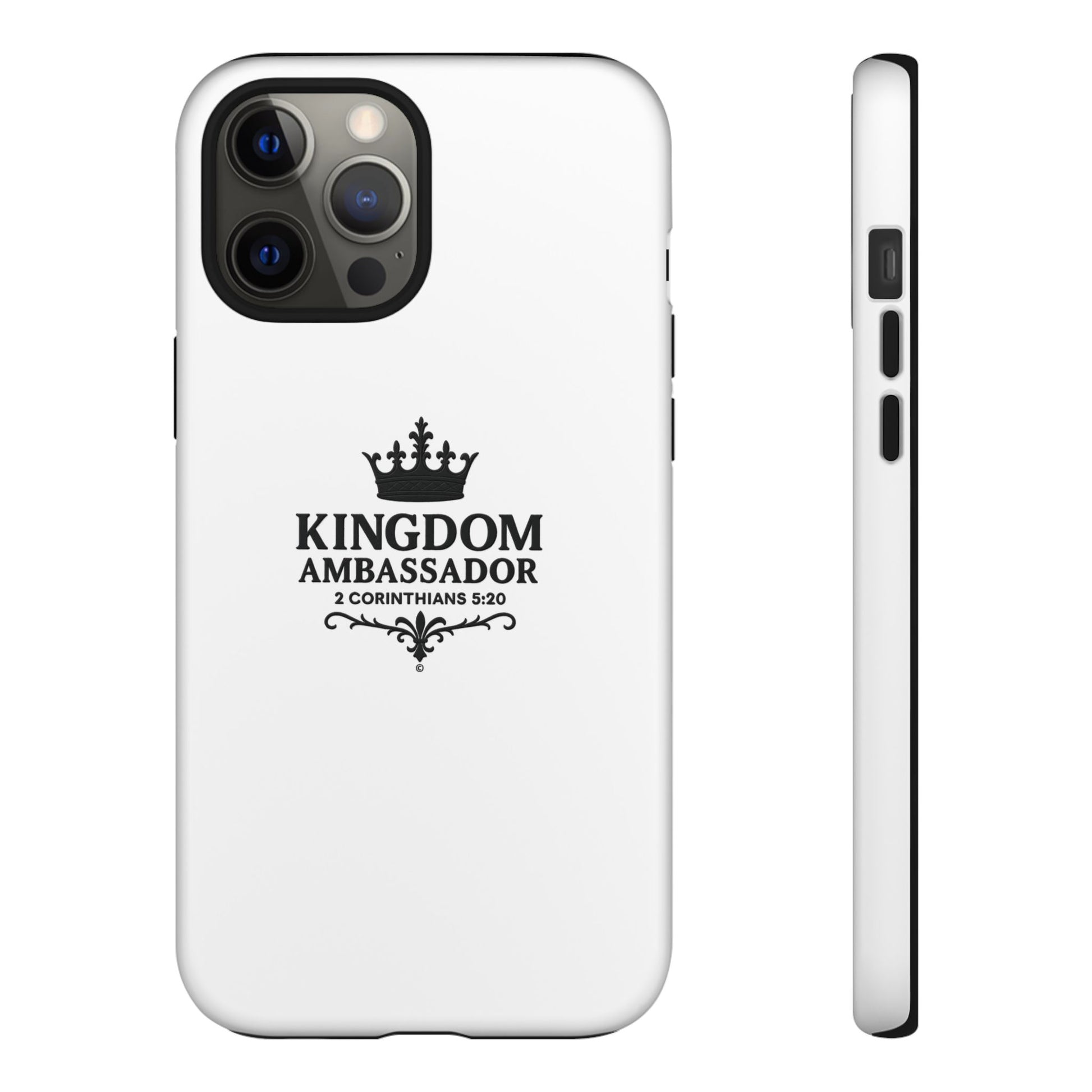Kingdom Ambassador (Black Lettering) Rugged Phone Case, Inspirational Mobile Cover, Gift for Faith Lovers, Faith-Based Protector - Cross Apparel USA