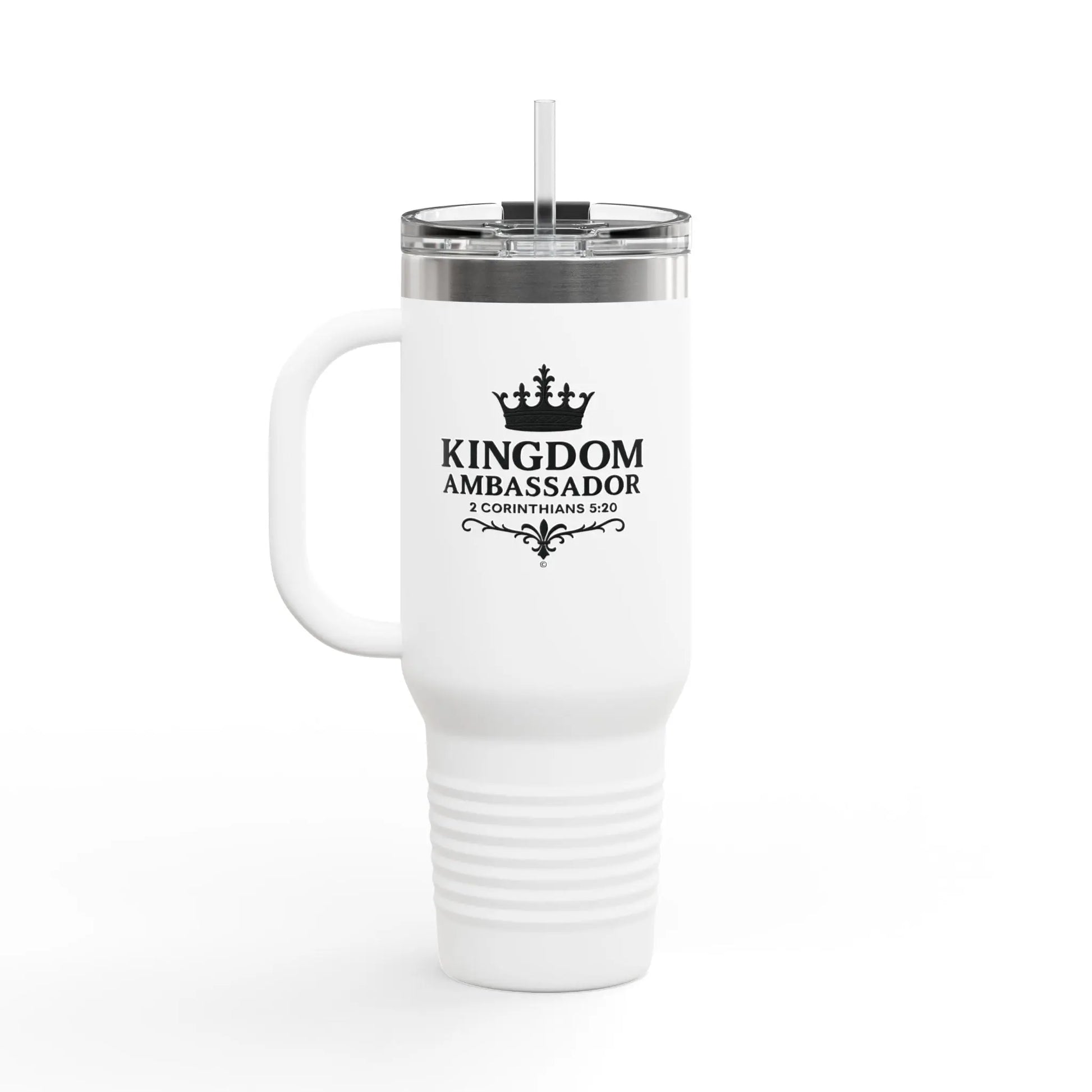 Kingdom Ambassador (Black Lettering) Insulated Travel Mug, 40oz - Motivational Drinkware, Perfect for Believers, Inspirational Gifts, Faith-based Designs - Cross Apparel USA