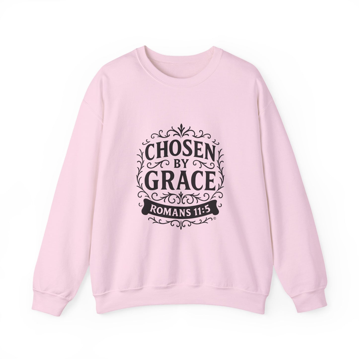 Chosen by Grace (Black Lettering) Unisex Crewneck Sweatshirt - Inspirational Gift, Christian Apparel, Faith-Based Fashion, Cozy Casual Wear, Bible Verse Sweatshirt