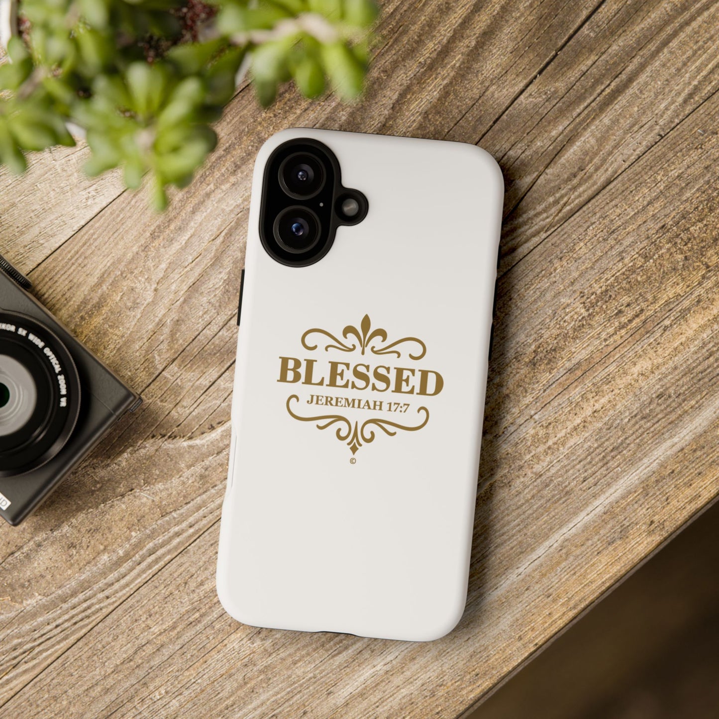 Blessed (Gold Lettering), Rugged Phone Case, Inspirational Mobile Cover, Gift for Faith Lovers, Faith-Based Protector - Cross Apparel USA