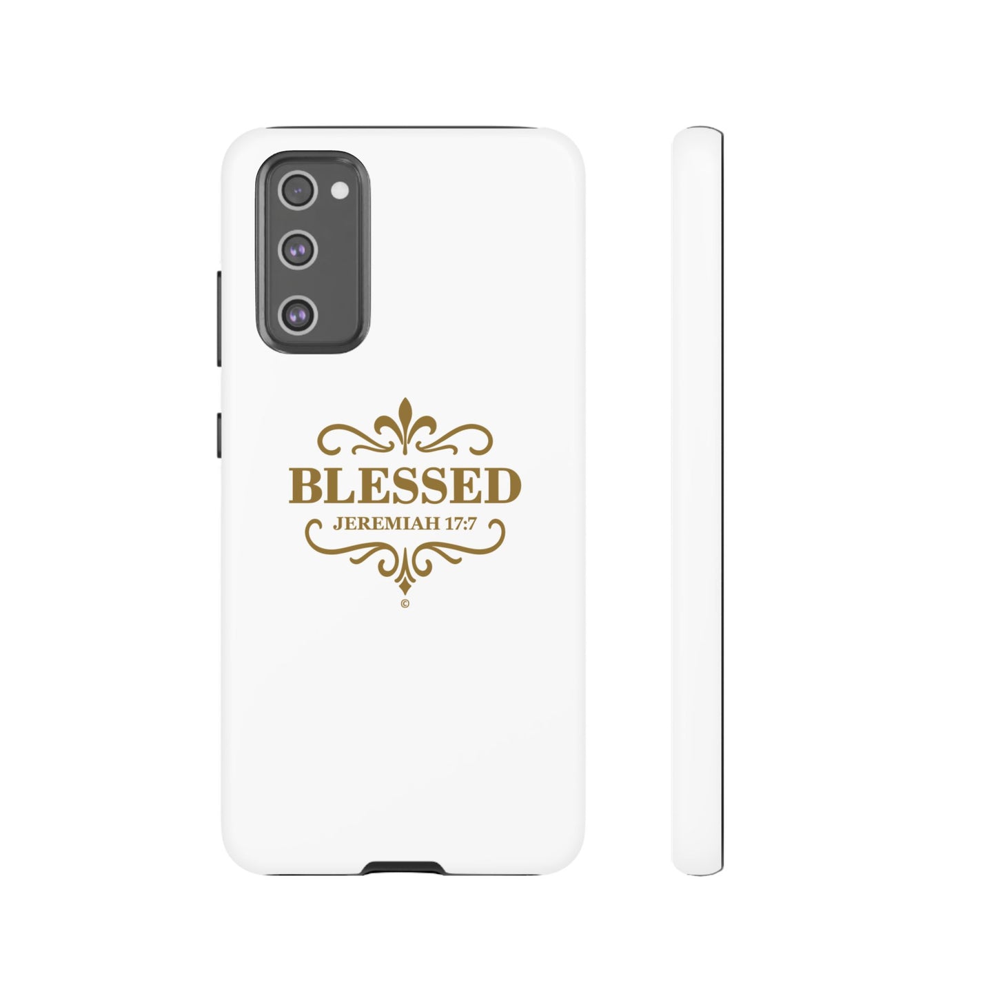 Blessed (Gold Lettering), Rugged Phone Case, Inspirational Mobile Cover, Gift for Faith Lovers, Faith-Based Protector - Cross Apparel USA