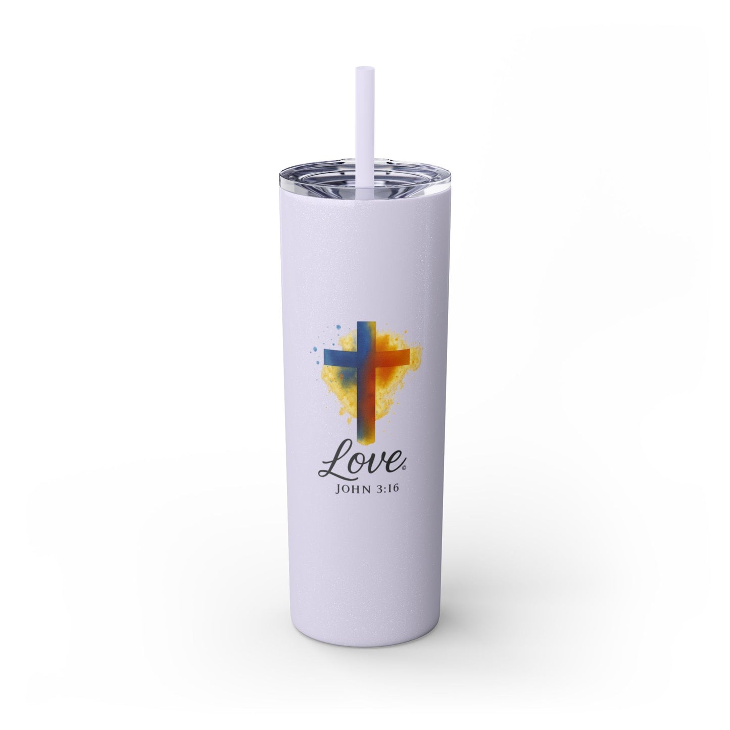 Love (Full Color) Skinny Tumbler with Straw, 20oz, Inspirational Drinkware, Gift for Believers, Devotional Accessory, Everyday Use