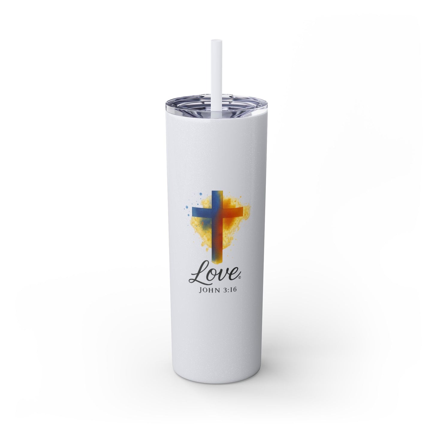 Love (Full Color) Skinny Tumbler with Straw, 20oz, Inspirational Drinkware, Gift for Believers, Devotional Accessory, Everyday Use
