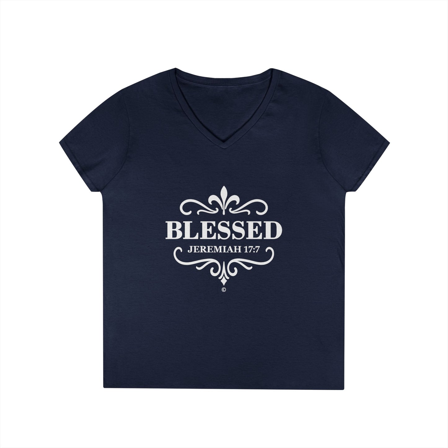 Blessed (White Lettering) Ladies V-Neck T-Shirt, Inspirational Gift, Faith-Based Gift