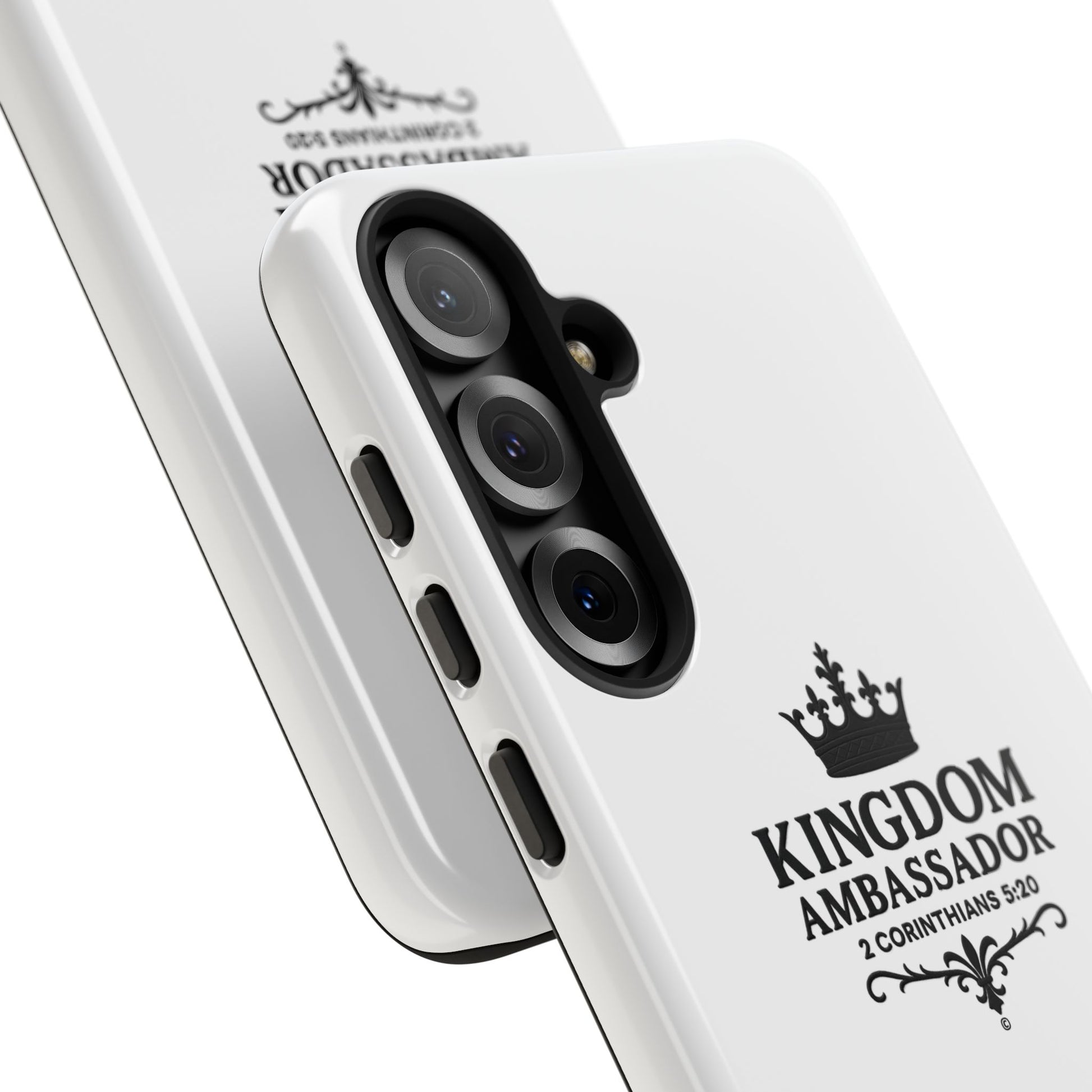 Kingdom Ambassador (Black Lettering) Rugged Phone Case, Inspirational Mobile Cover, Gift for Faith Lovers, Faith-Based Protector - Cross Apparel USA
