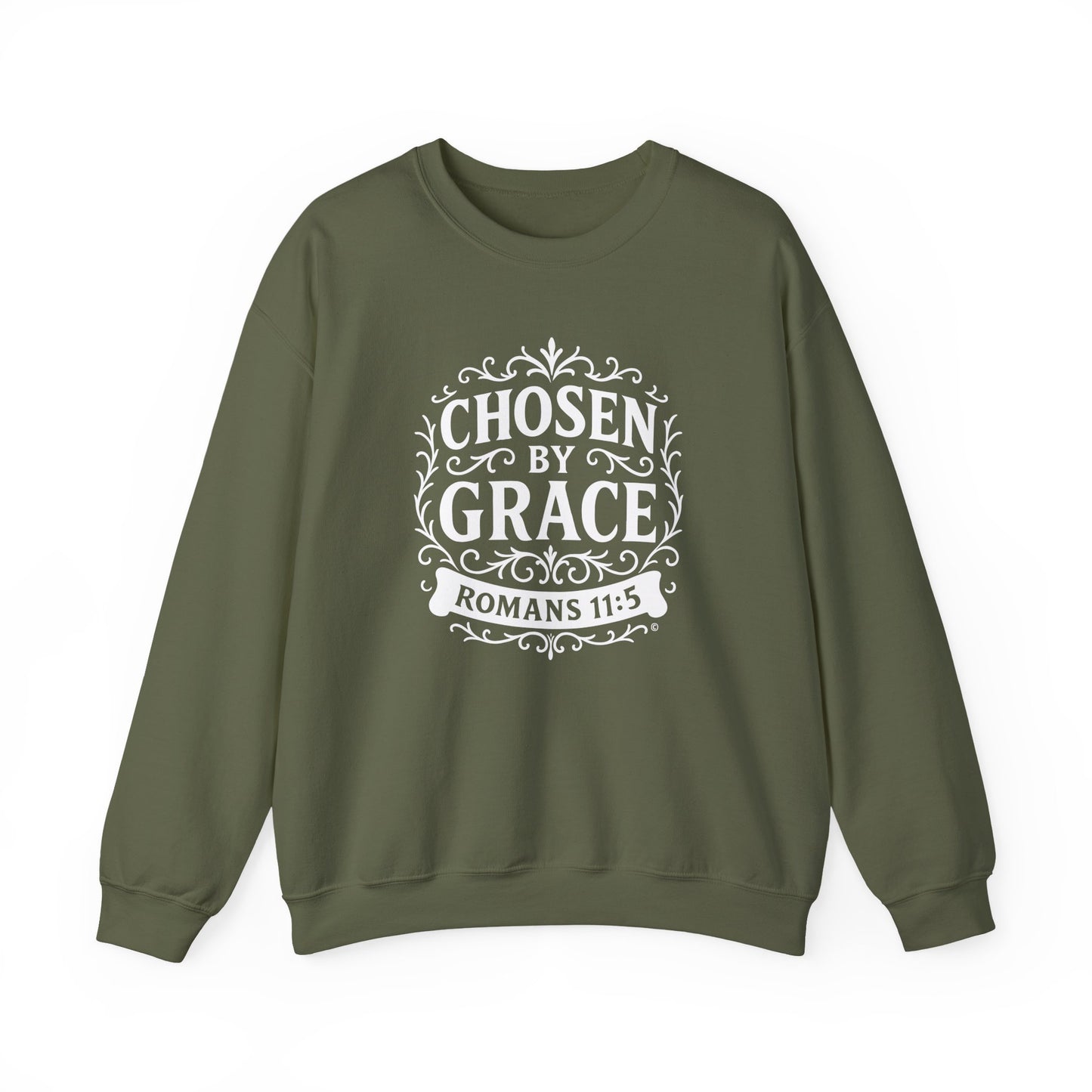 Chosen by Grace (White Lettering) Unisex Crewneck Sweatshirt - Inspirational Gift, Faith-Based Apparel, Cozy Casual Wear, Bible Verse Sweatshirt