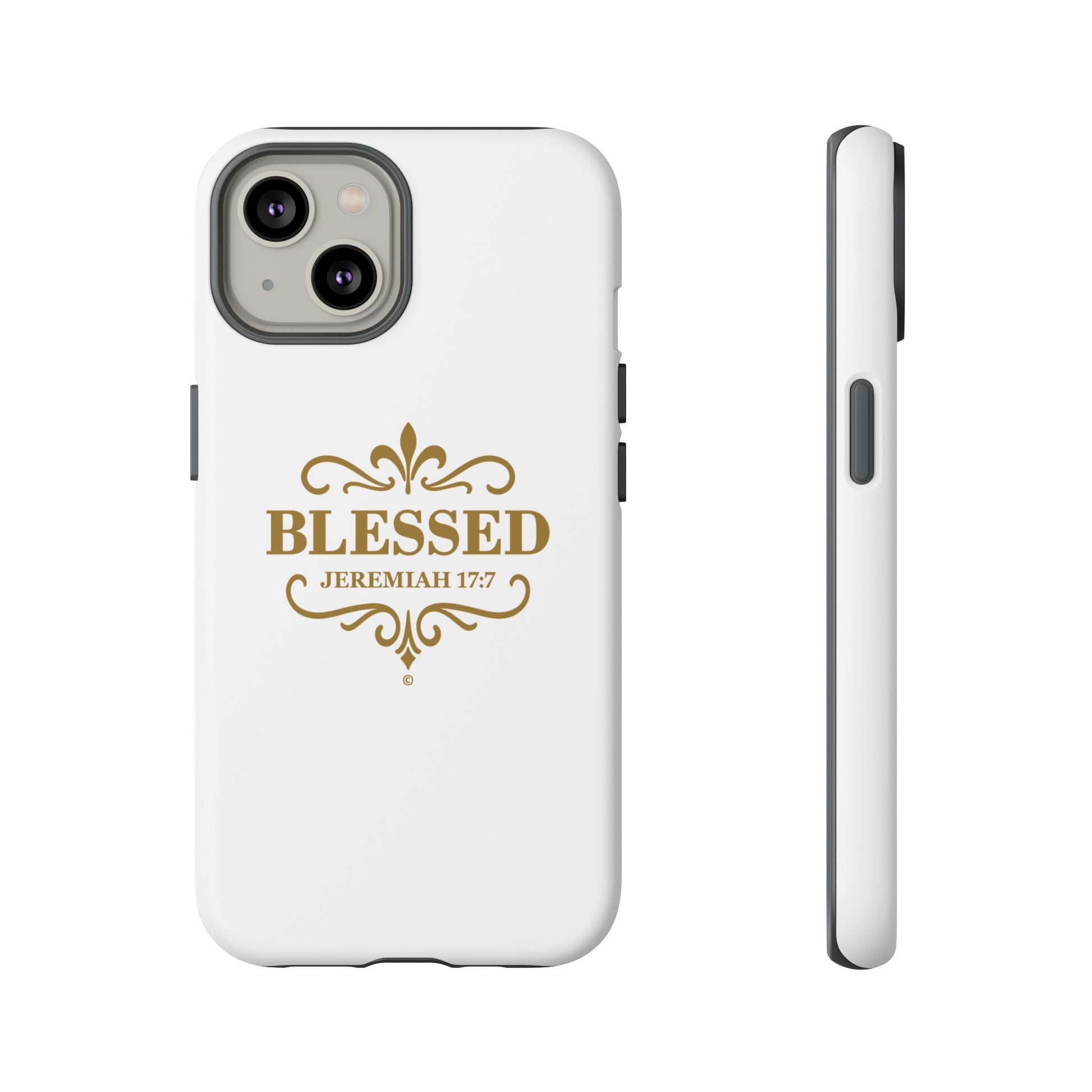 Blessed (Gold Lettering), Rugged Phone Case, Inspirational Mobile Cover, Gift for Faith Lovers, Faith-Based Protector - Cross Apparel USA