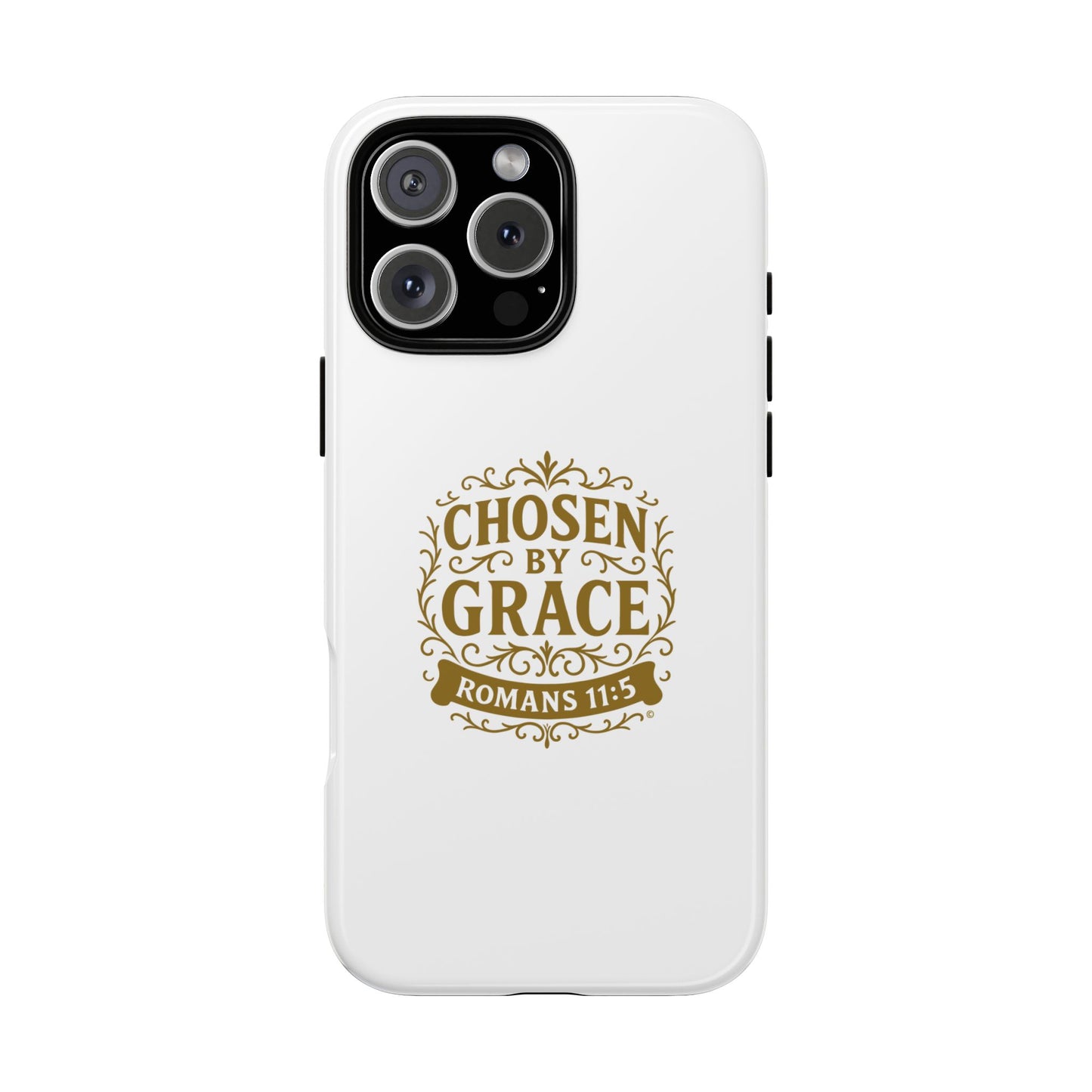 Chosen by Grace (Gold Lettering), Rugged Phone Case, Inspirational Mobile Cover, Gift for Faith Lovers, Faith-Based Protector - Cross Apparel USA