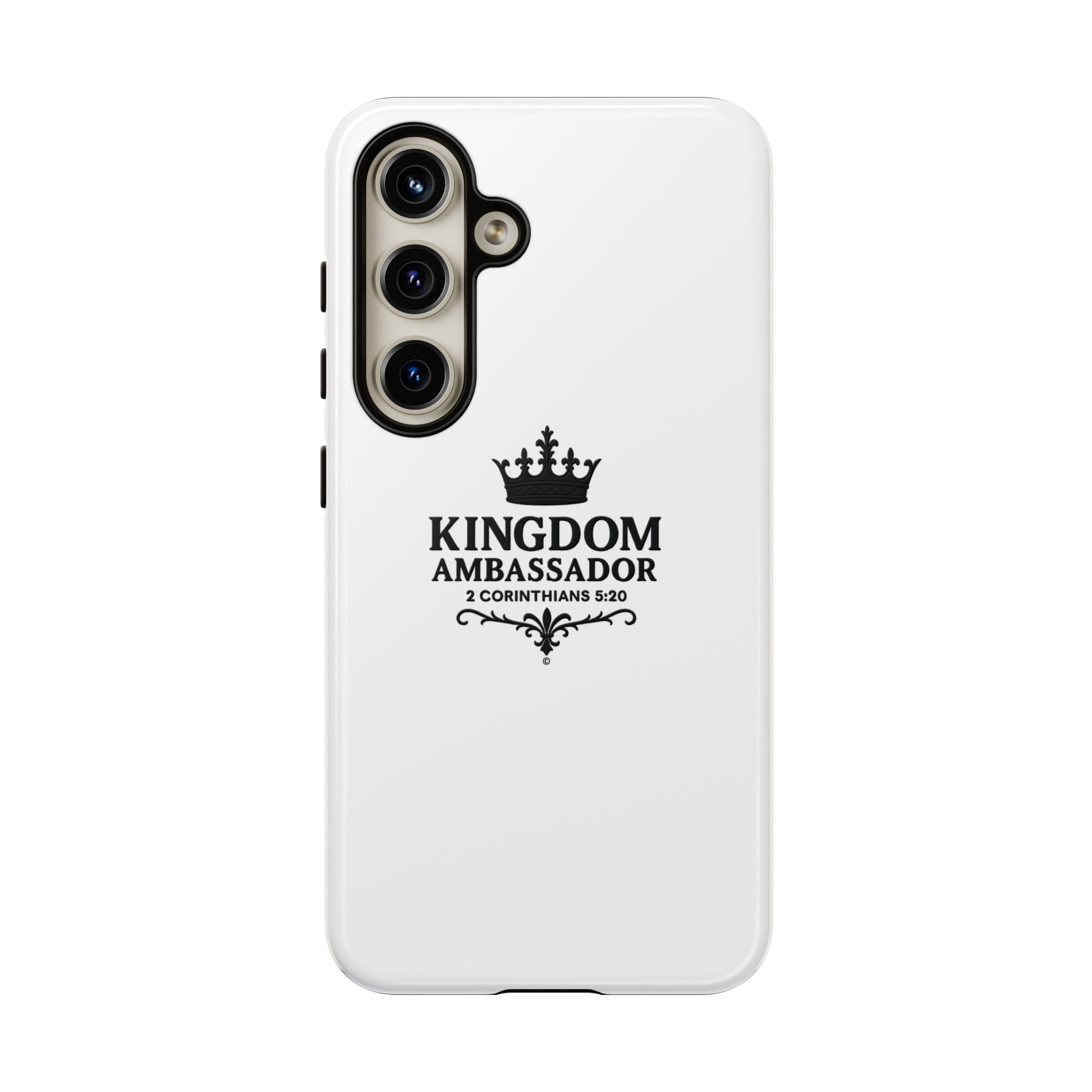 Kingdom Ambassador (Black Lettering) Rugged Phone Case, Inspirational Mobile Cover, Gift for Faith Lovers, Faith-Based Protector - Cross Apparel USA