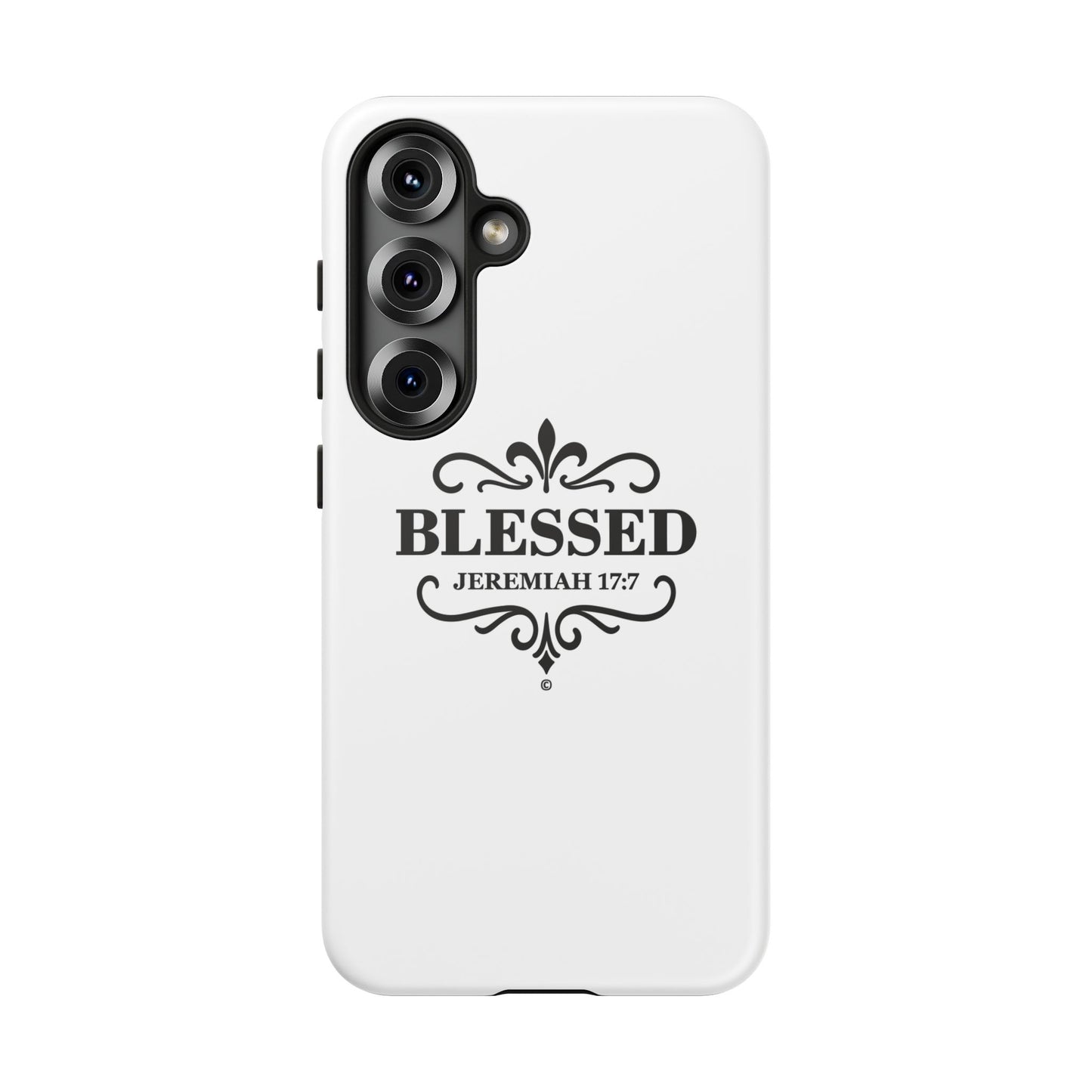Blessed (Black Lettering), Rugged Phone Case, Inspirational Mobile Cover, Gift for Faith Lovers, Faith-Based Protector - Cross Apparel USA