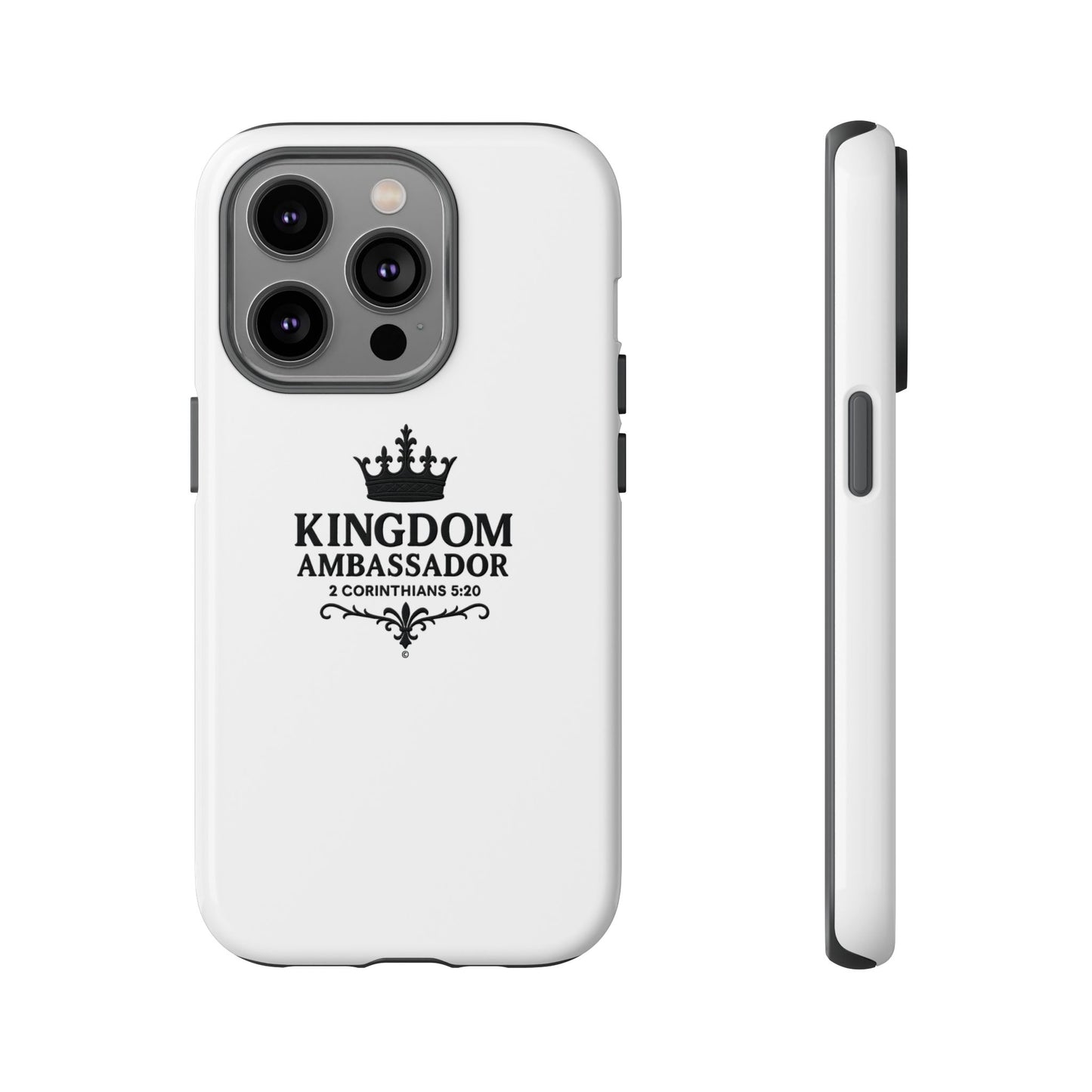 Kingdom Ambassador (Black Lettering) Rugged Phone Case, Inspirational Mobile Cover, Gift for Faith Lovers, Faith-Based Protector - Cross Apparel USA
