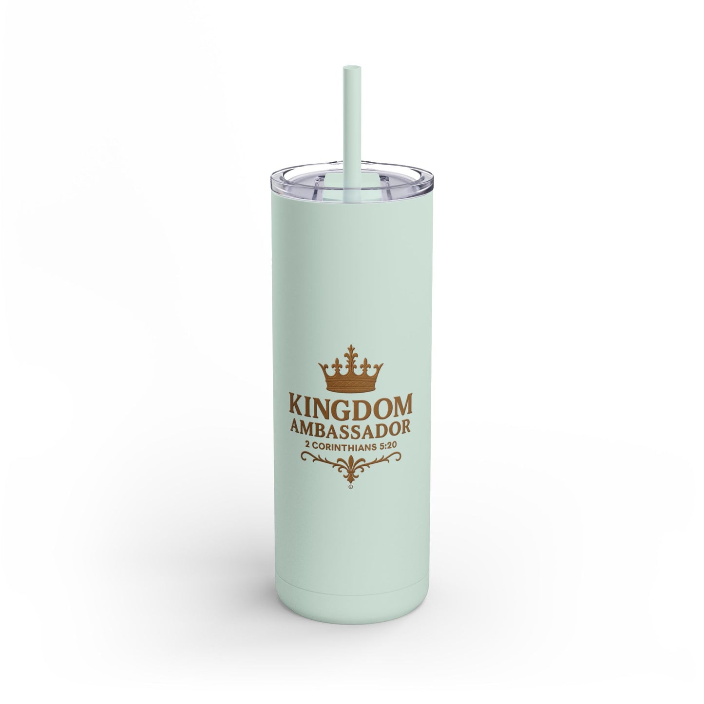Kingdom Ambassador (Gold Lettering) 20oz Skinny Tumbler, Inspirational Travel Mug, Unique Gift for Faith Lovers, Bible Verse Drinkware, Motivational Water Bottle