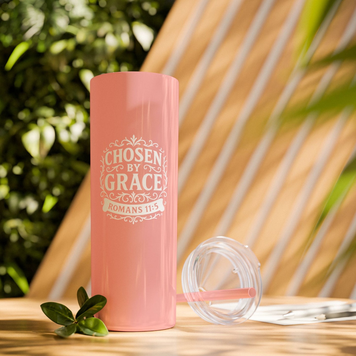 Chosen by Grace (White Lettering) 20oz Skinny Tumbler, Inspirational Travel Mug, Unique Gift for Faith Lovers, Bible Verse Drinkware, Motivational Water Bottle