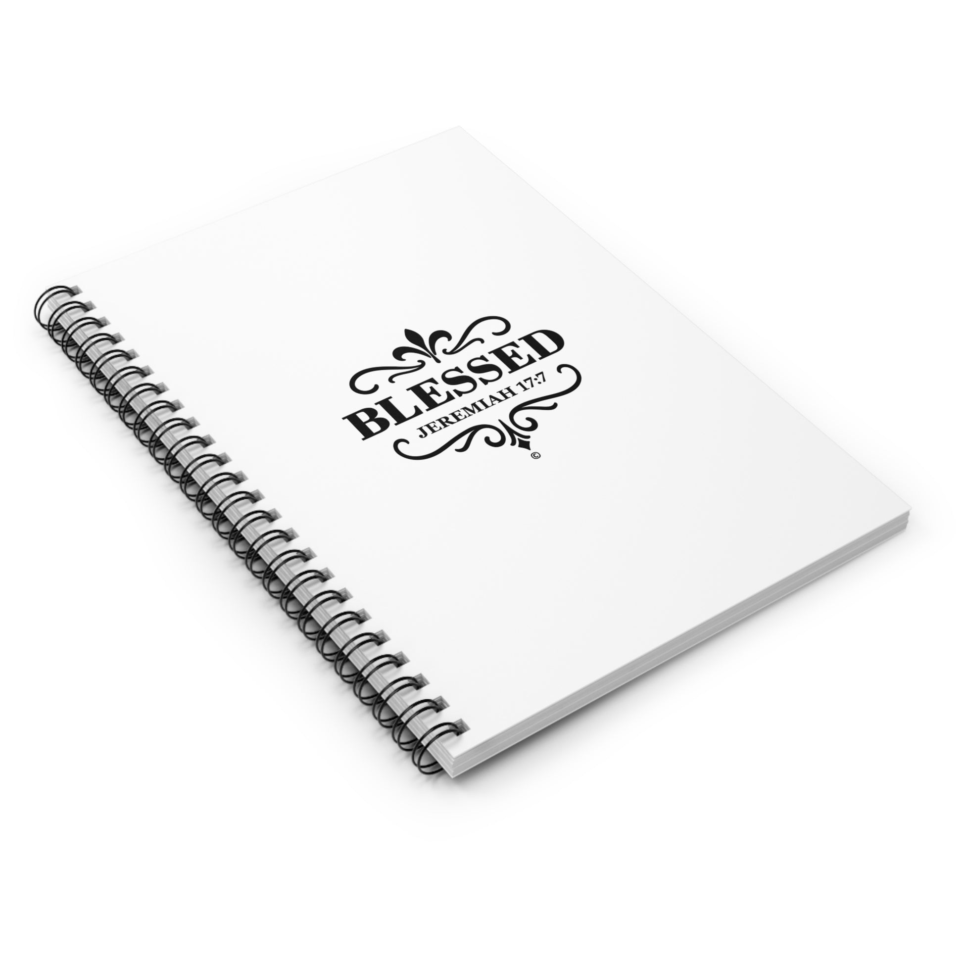 Blessed (Black Lettering) Inspirational Spiral Notebook, Christian Journal, Bible Study Supplies, Faith Gift, Daily Planner - Cross Apparel USA