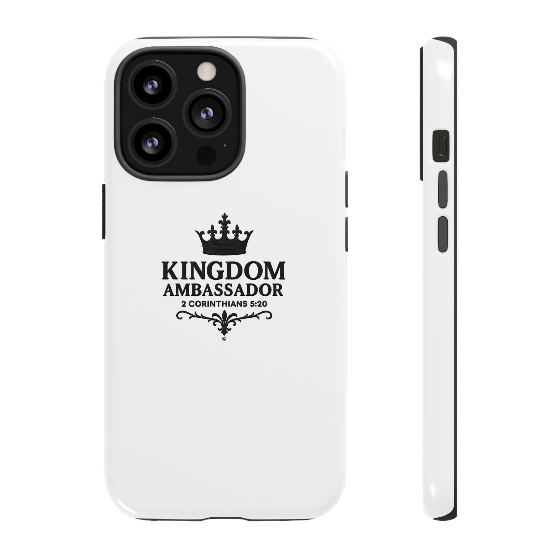 Kingdom Ambassador (Black Lettering) Rugged Phone Case, Inspirational Mobile Cover, Gift for Faith Lovers, Faith-Based Protector - Cross Apparel USA