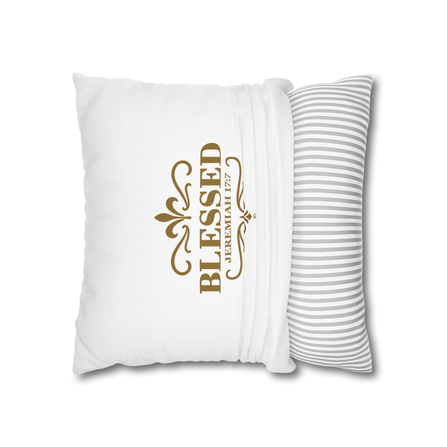 Blessed (Gold Lettering) Square Pillow Cover | Inspirational Home Decor | Gifts for Faith (Pillow not included)