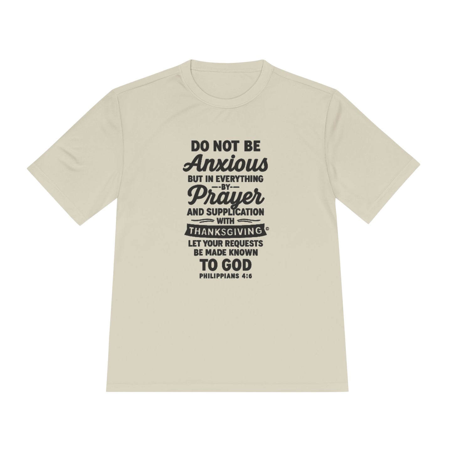 Not Anxious (Black Lettering with full design on the front side) Activewear Performance Moisture Wicking Tee, Faith-Based Workout Shirt, Inspirational Fitness Gear, Gift for Fitness Lovers, Bible Verse T-Shirt - Cross Apparel USA