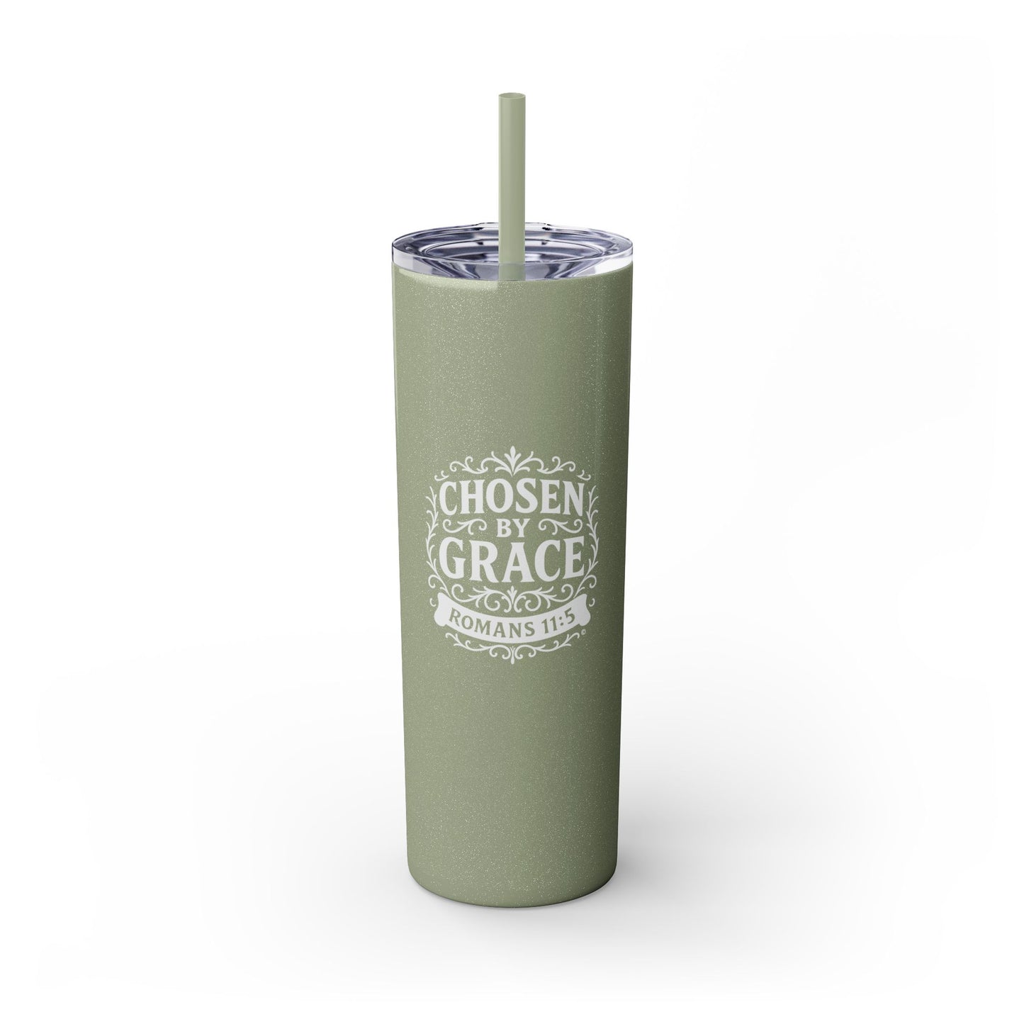 Chosen by Grace (White Lettering) 20oz Skinny Tumbler, Inspirational Travel Mug, Unique Gift for Faith Lovers, Bible Verse Drinkware, Motivational Water Bottle