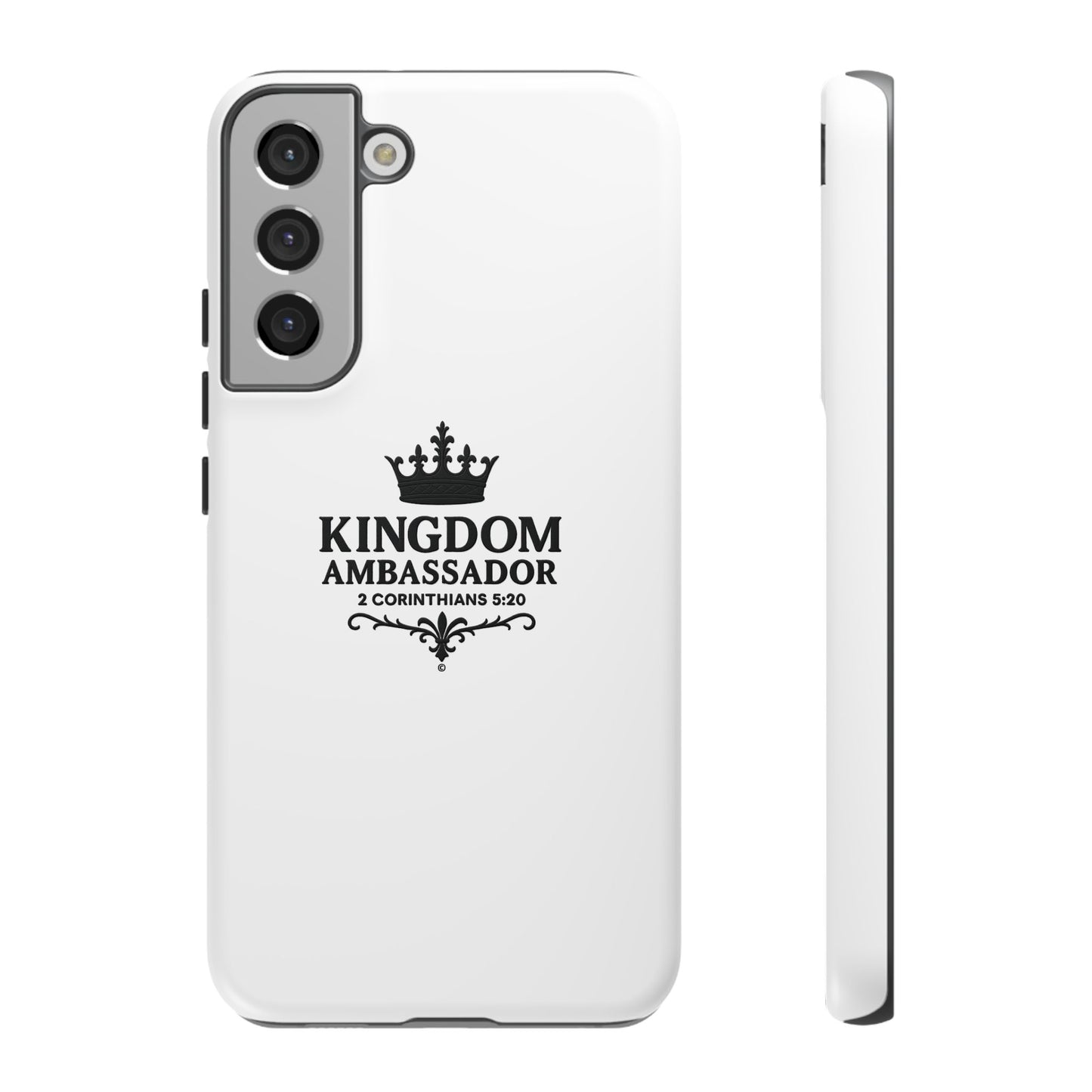 Kingdom Ambassador (Black Lettering) Rugged Phone Case, Inspirational Mobile Cover, Gift for Faith Lovers, Faith-Based Protector - Cross Apparel USA