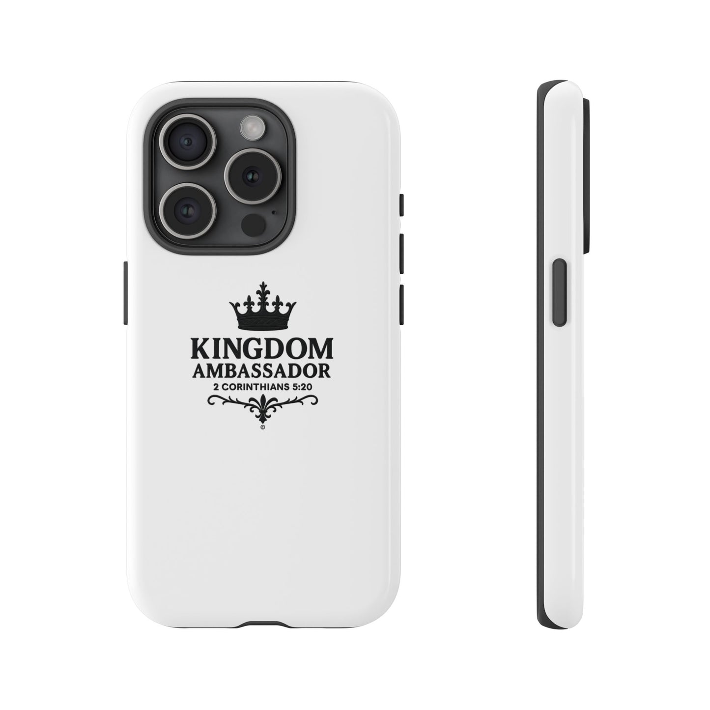 Kingdom Ambassador (Black Lettering) Rugged Phone Case, Inspirational Mobile Cover, Gift for Faith Lovers, Faith-Based Protector - Cross Apparel USA