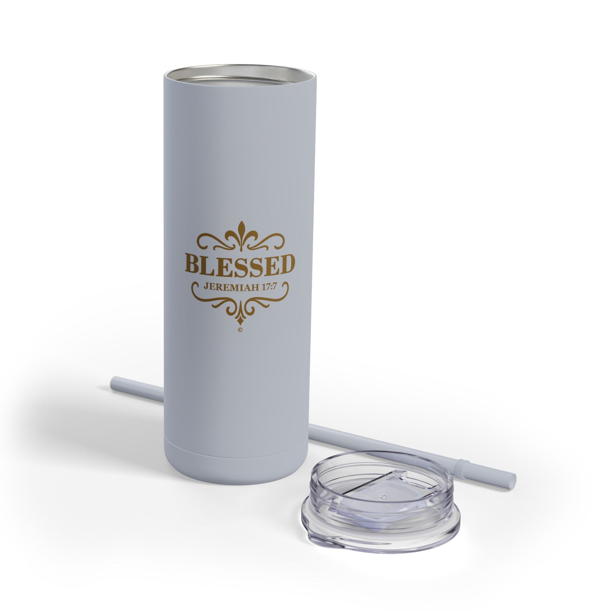 Blessed (Gold Lettering) 20oz Skinny Tumbler, Inspirational Travel Mug, Unique Gift for Faith Lovers, Bible Verse Drinkware, Motivational Water Bottle - Cross Apparel USA
