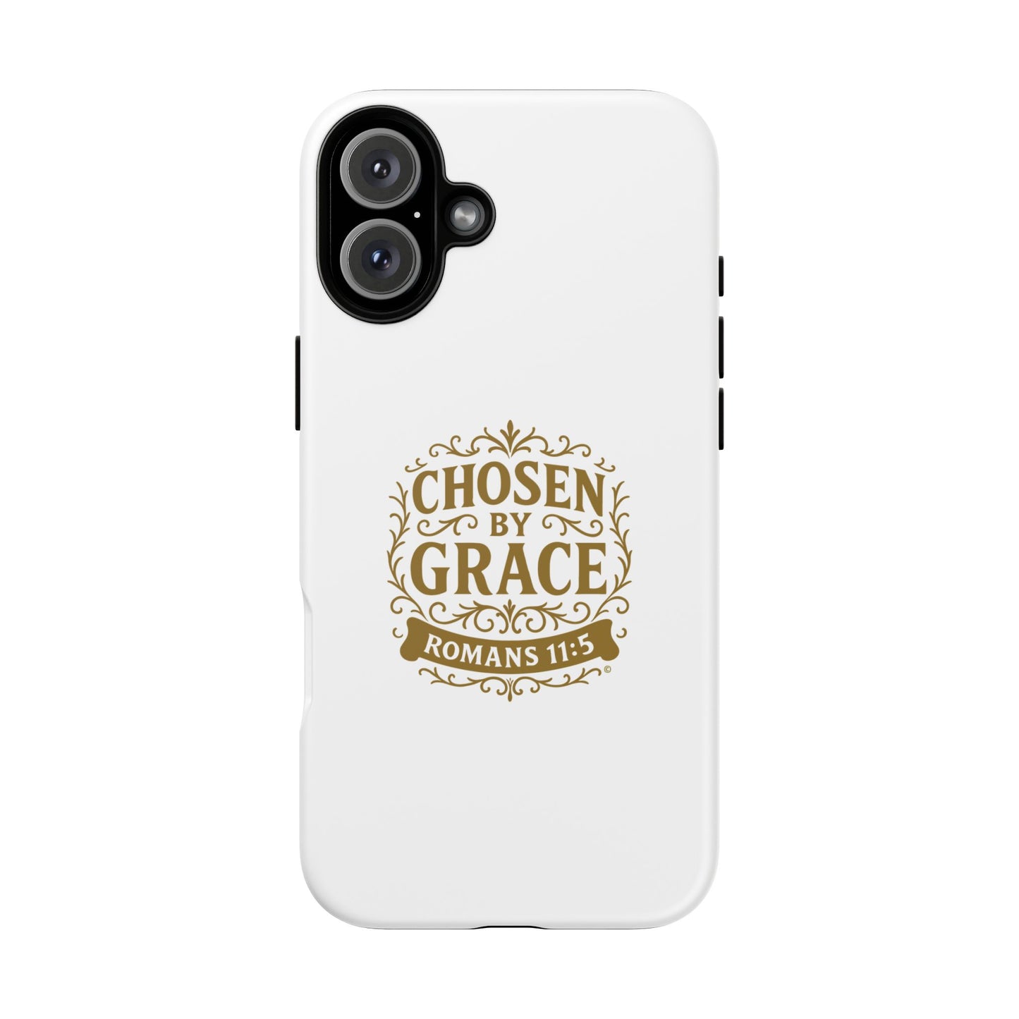 Chosen by Grace (Gold Lettering), Rugged Phone Case, Inspirational Mobile Cover, Gift for Faith Lovers, Faith-Based Protector - Cross Apparel USA