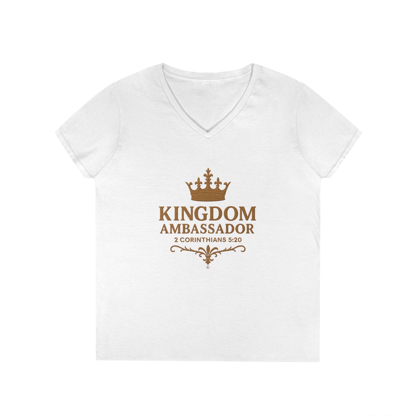 Kingdom Ambassador (Gold) Ladies V-Neck T-Shirt, Inspirational Gift, Faith-Based Gift