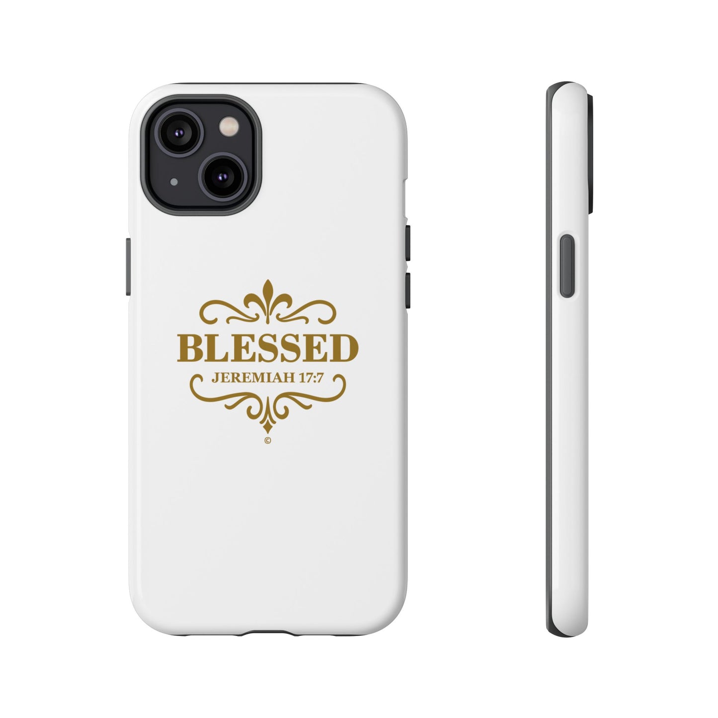 Blessed (Gold Lettering), Rugged Phone Case, Inspirational Mobile Cover, Gift for Faith Lovers, Faith-Based Protector - Cross Apparel USA