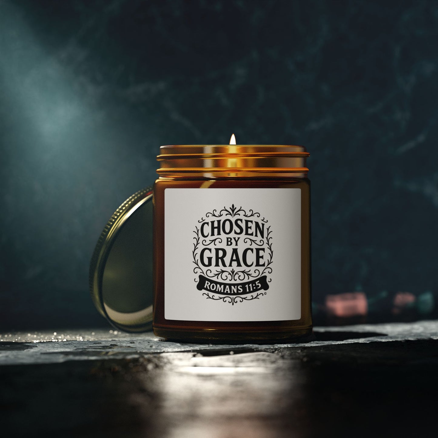 Chosen by Grace (Black Lettering) Scented Candle - Coconut Apricot Wax, Inspirational Home Decor, Relaxation, Gifts for Believers